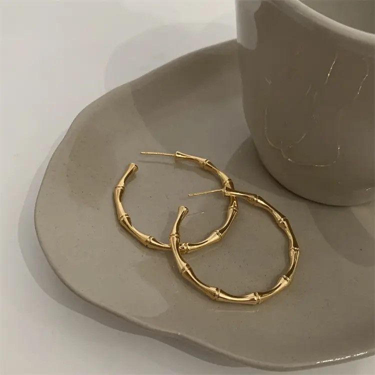 14K gold plated simple metal large round earrings luxury