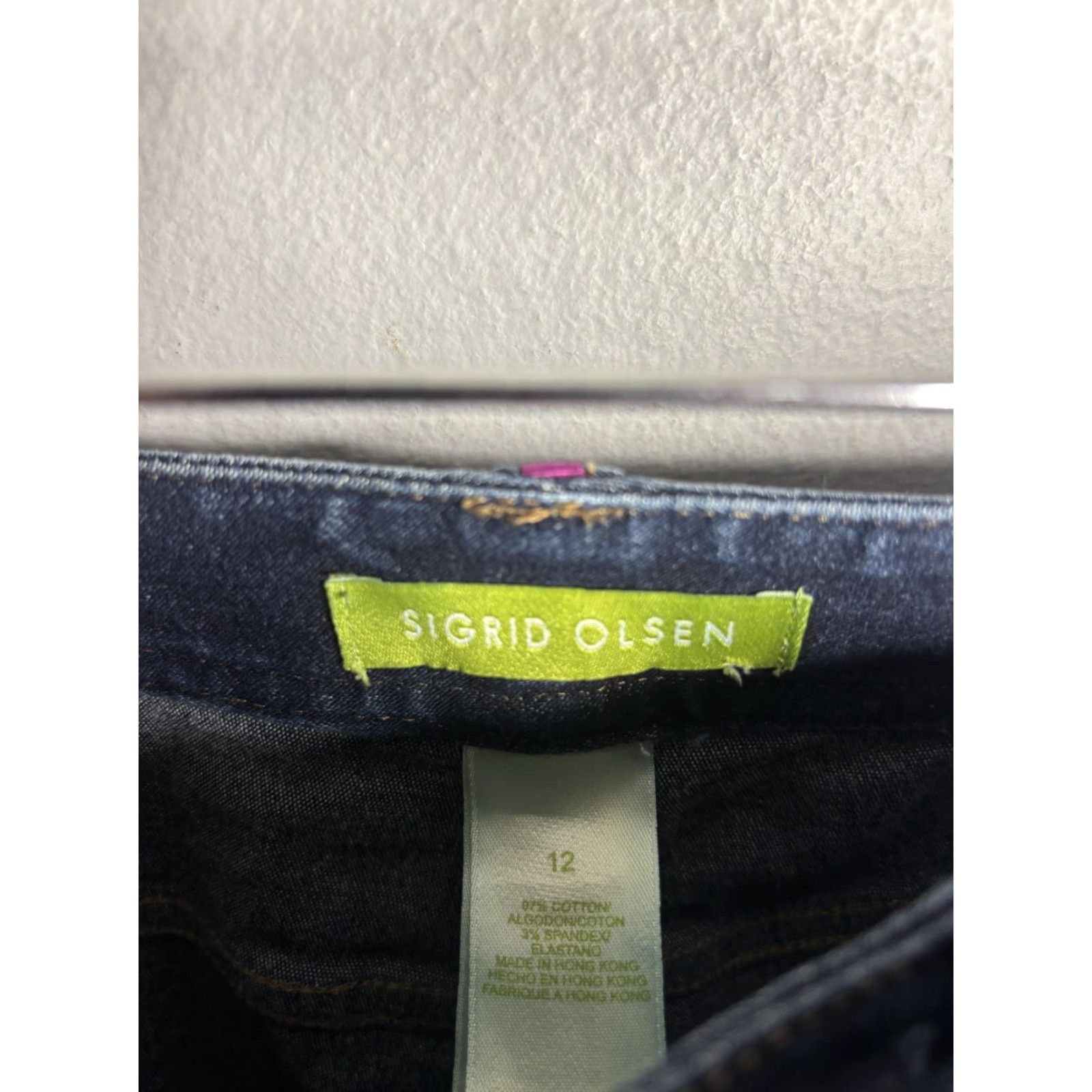 Denime Sigrid Olsen Jeans Cropped Womens 12 Dark Wash Pink Trim Pockets Denim High Rise Zip Front Size 34" / US 12 / IT 48 - 4 Thumbnail