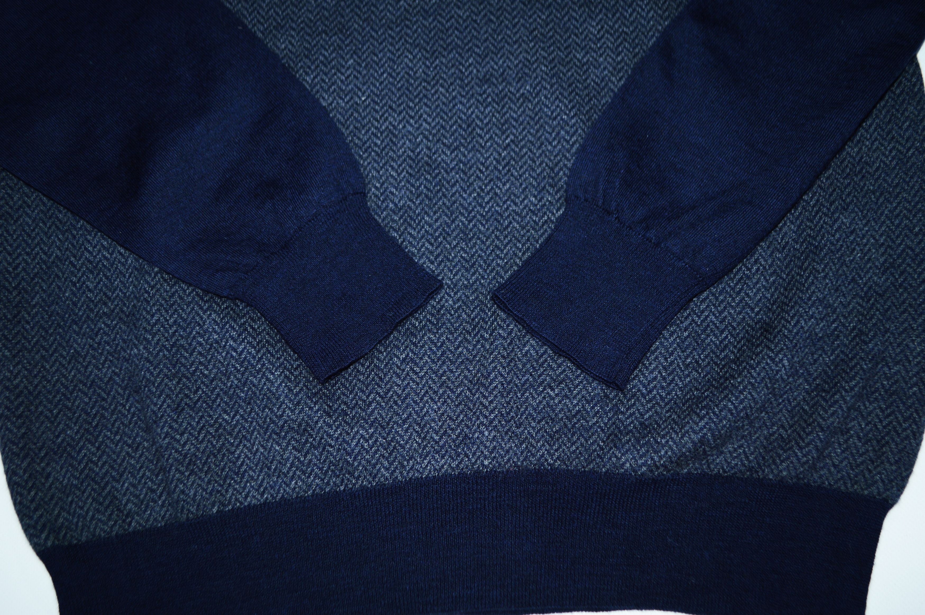 Corneliani Corneliani Herringbone Blue Wool V-Neck Jumper Sweater Size US XL / EU 56 / 4 - 6 Thumbnail