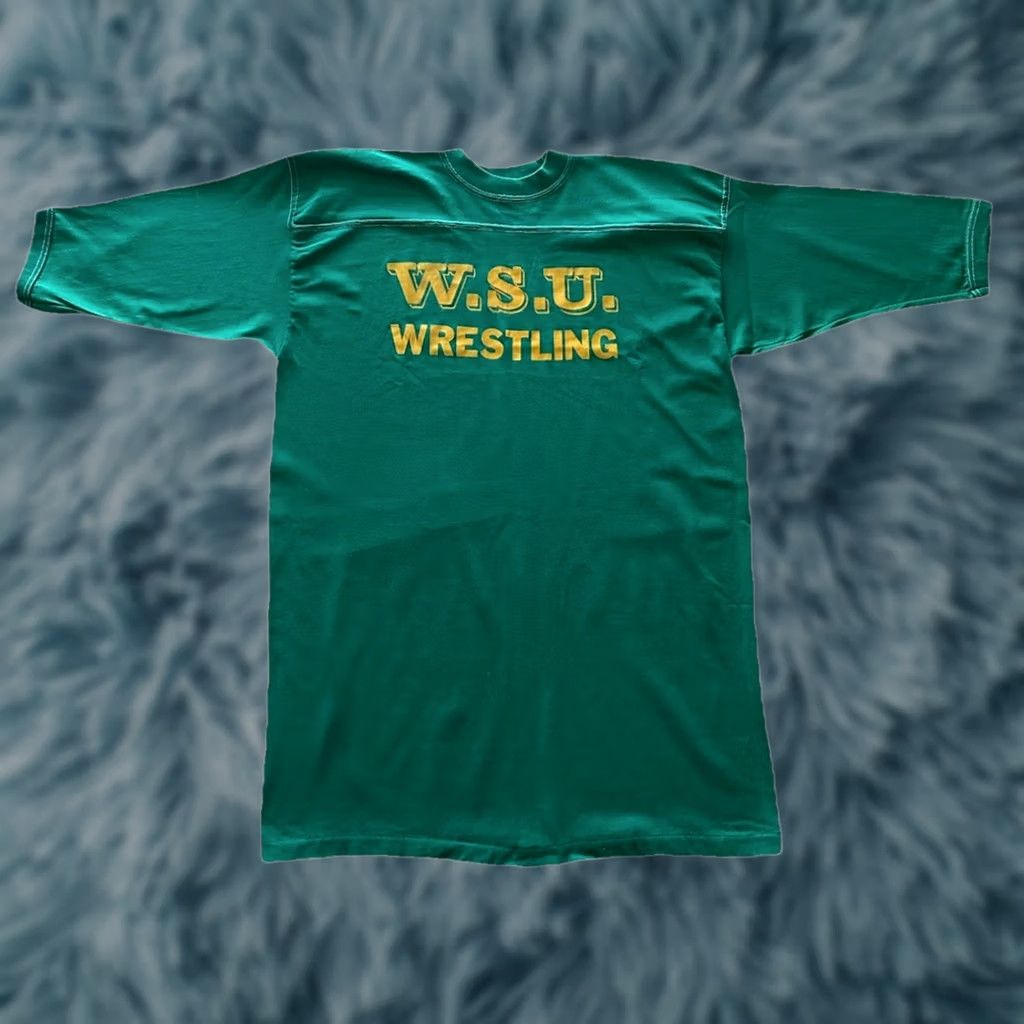 NCAA VINTAGE Stedman Shirt 70s Washington State University Wrestling WSU XL Green Nike? Size US XL / EU 56 / 4 - 1 Thumbnail