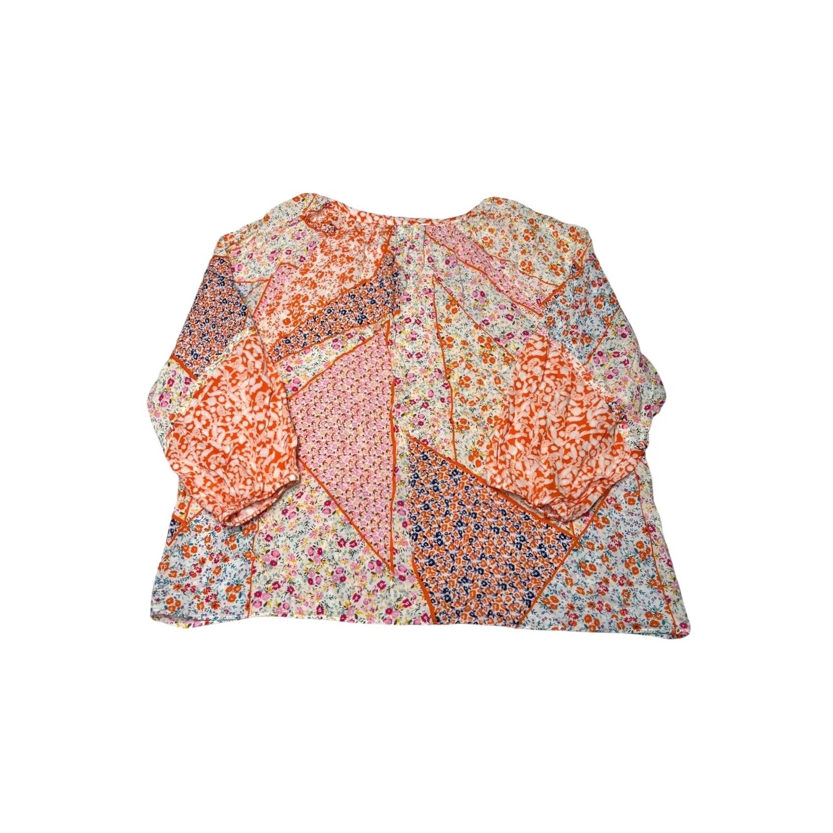 Vintage Rose + Olive Floral Patchwork Blouse Orange Womens XL Rayon 3/4 Balloon Size XL / US 12-14 / IT 48-50 - 4 Thumbnail