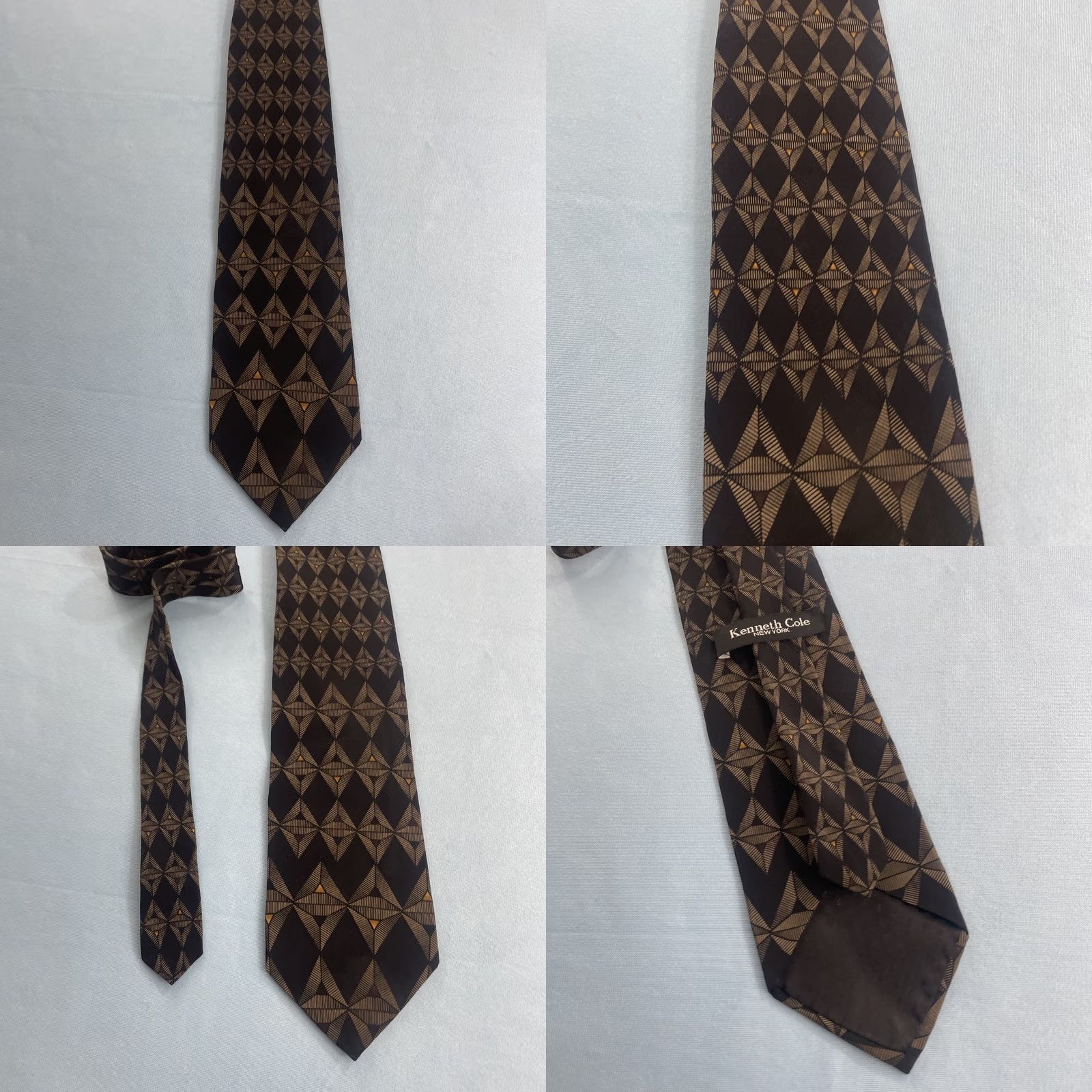 Kenneth Cole VINTAGE Kenneth Cole New York Silk Tie Diamond Deco Foulard Gray Black vtg 90s USA 4x59 Size ONE SIZE - 10 Thumbnail