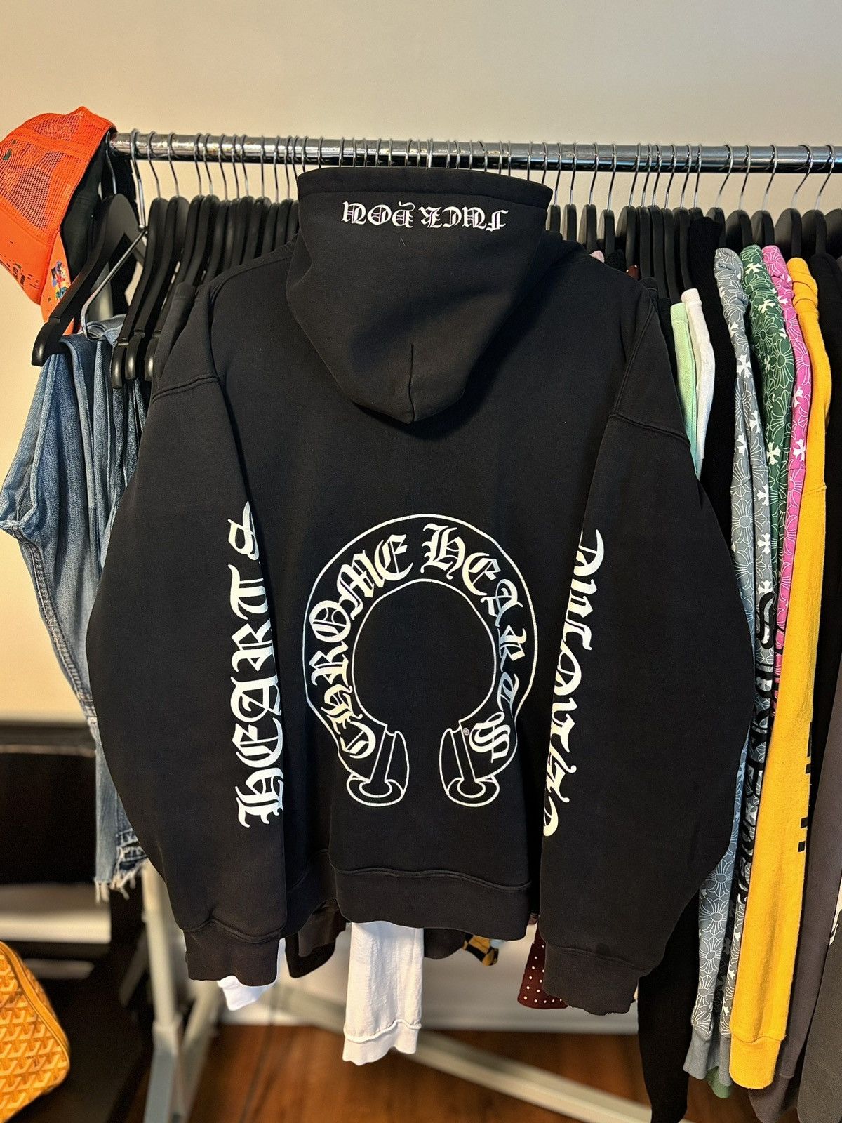 Image of Chrome Hearts Thick Faded - OG Thrashed 90’S Fuck You Hoodie in Black, Men's (Size 2XL)