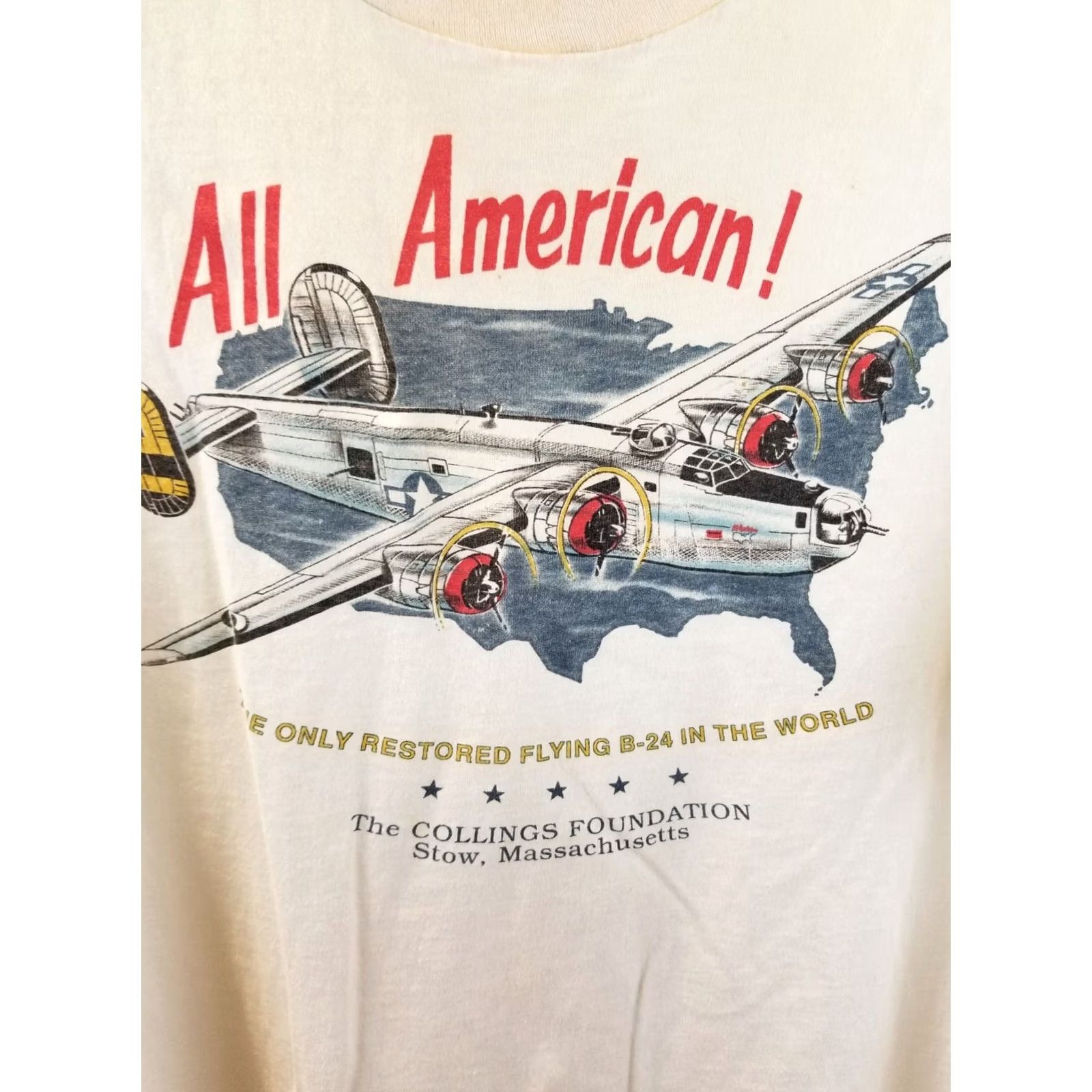 Vintage VINTAGE 90' ALL AMERICAN B-24 WHITE T-SHIRT XLARGE SINGLE STITCH FADED Size US XL / EU 56 / 4 - 2 Thumbnail