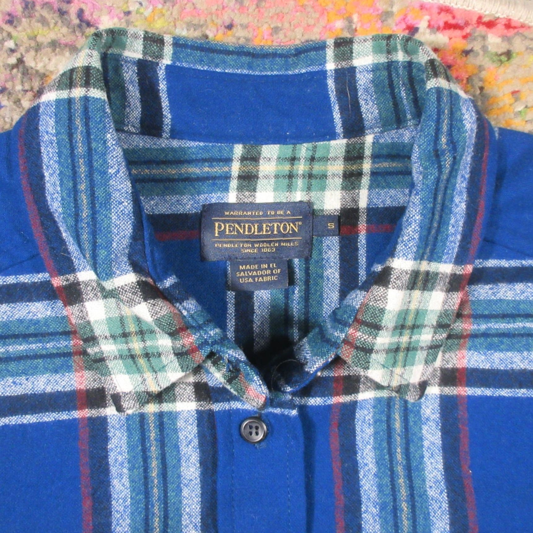 Pendleton VINTAGE Pendleton Shirt Mens S Tall Button-Front Long Sleeve Teal Plaid Wool EUC Size US S / EU 44-46 / 1 - 4 Thumbnail