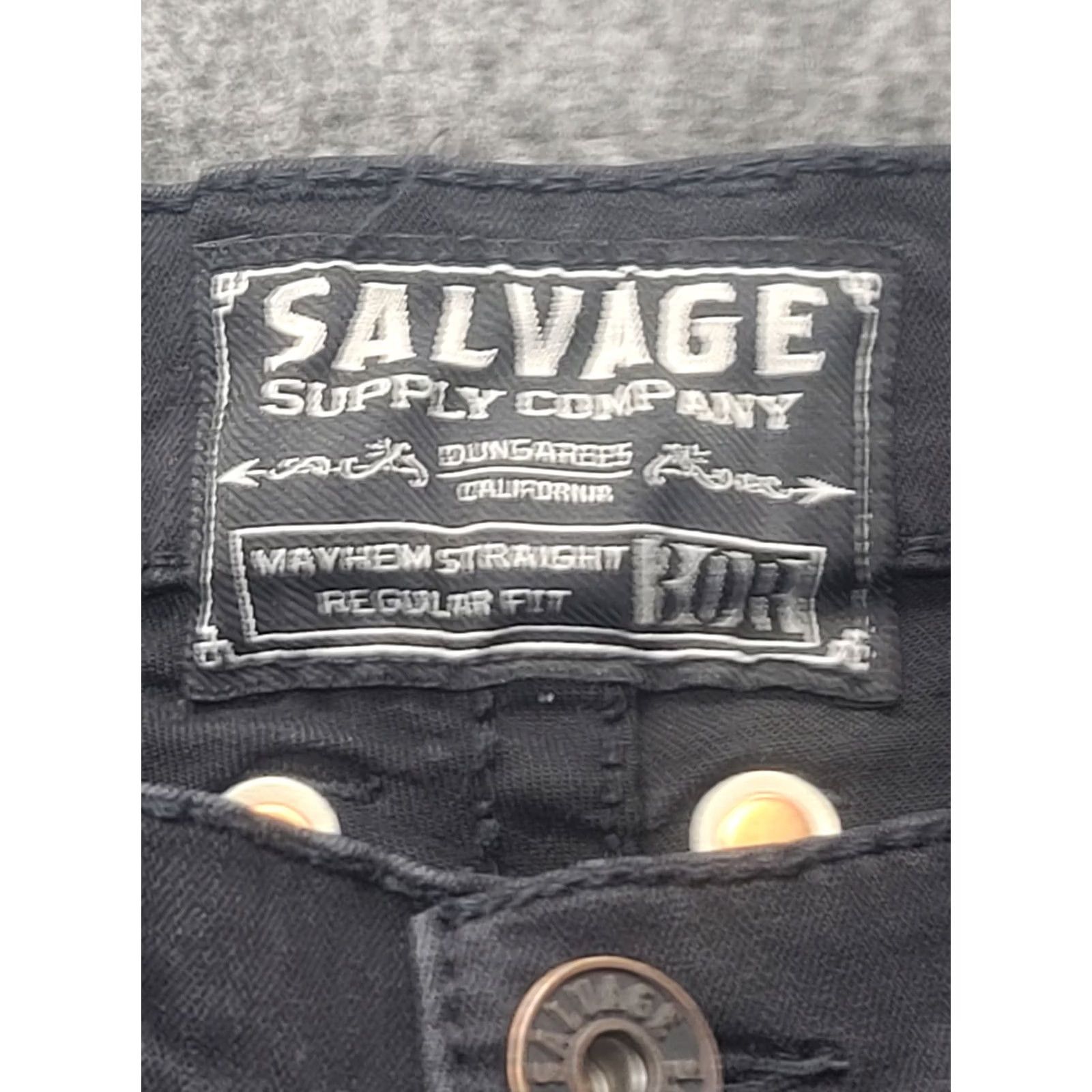 Vintage Salvage Jeans Mens 30x31 Regular Fit Mayhem Straight Leg Stretch Black Buckle Jeans Size US 30 / EU 46 - 2 Thumbnail