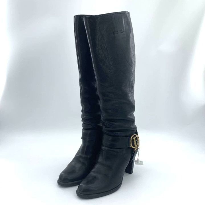 Dior Dior Black Leather CD Logo High-Heel Knee Boots Size US 5.5 / IT 35.5 - 1 Thumbnail