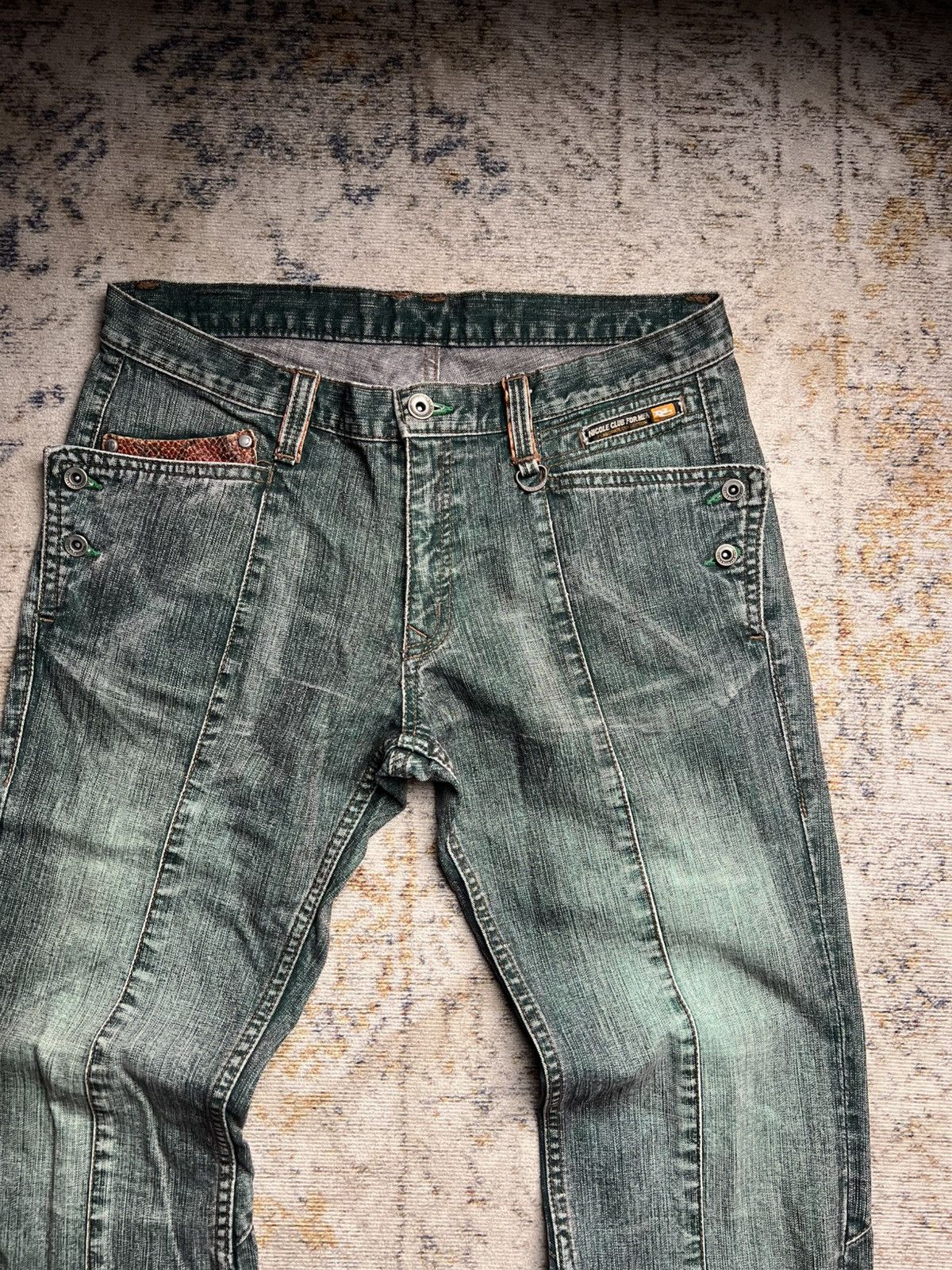 Nicole Club Nicole Club For Men Snake Pocket Green Faded Flared Jeans Size US 31 - 6 Thumbnail