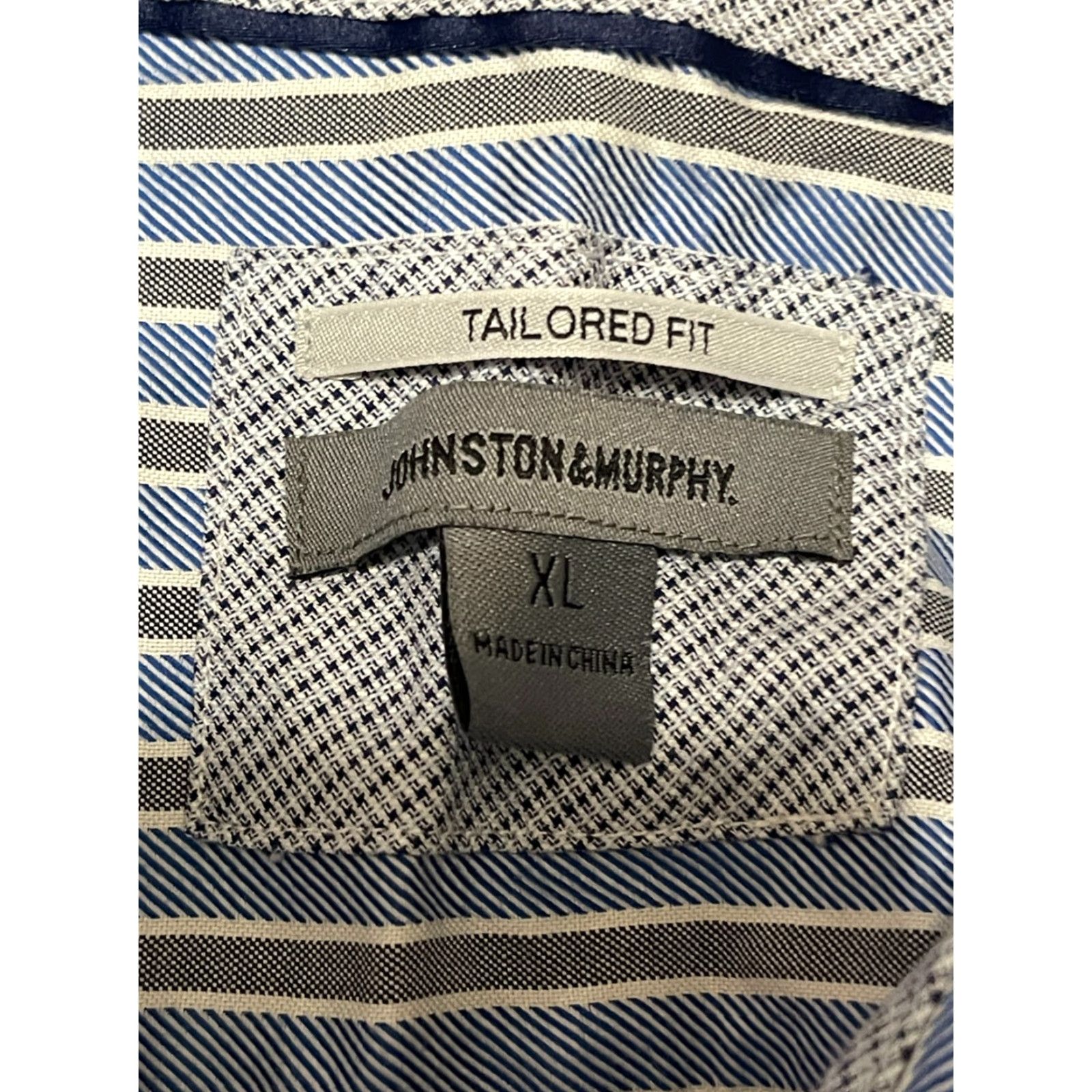 Johnston & Murphy Johnston & Murphy Shirt Men's XL Blue Gray White Striped Tailored Fit Button-Up Long Sleeve Casual Size US XL / EU 56 / 4 - 7 Thumbnail