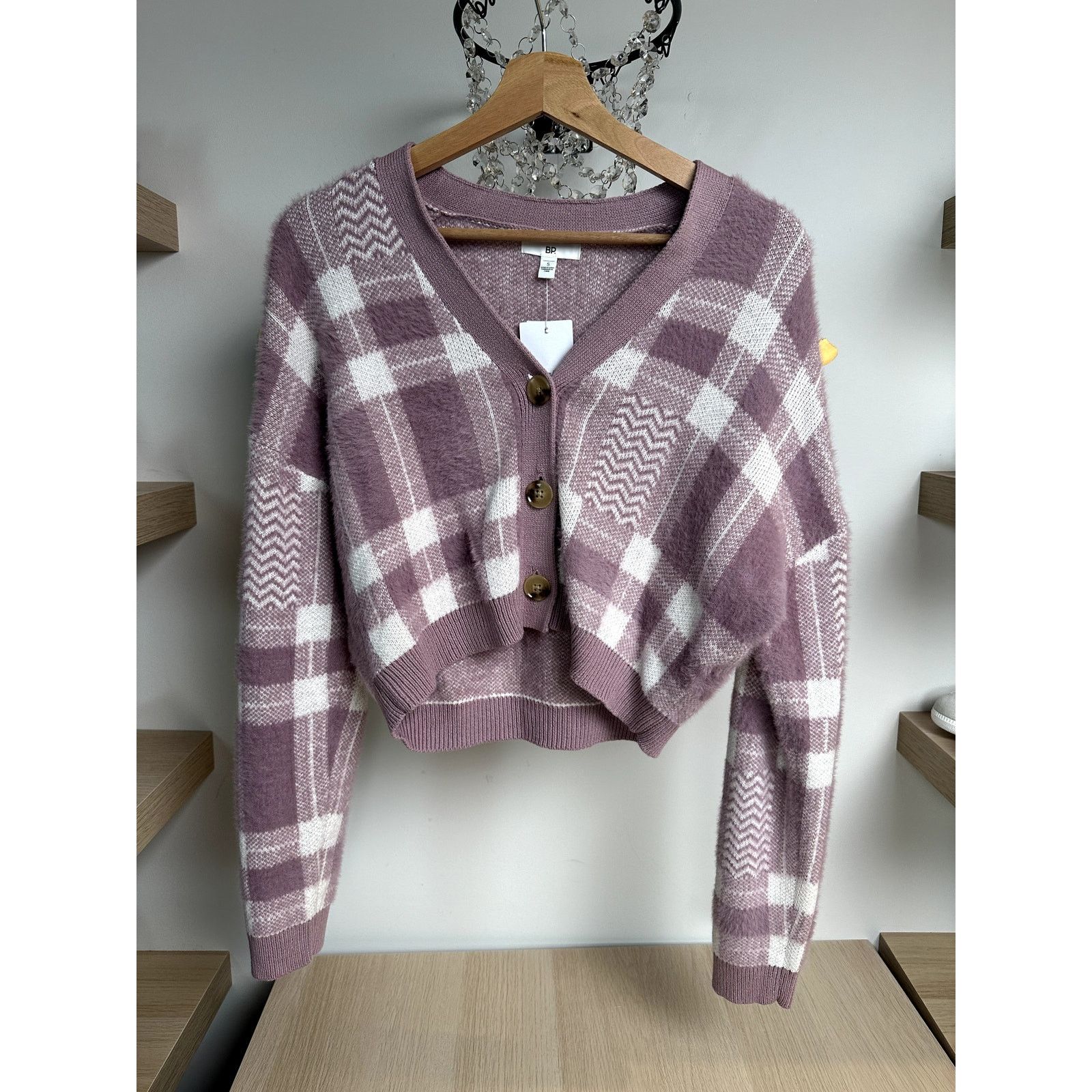 BP. BP Nordstrom Purple Checkered Cardigan - Size S - NEW Size S / US 4 / IT 40 - 1 Thumbnail