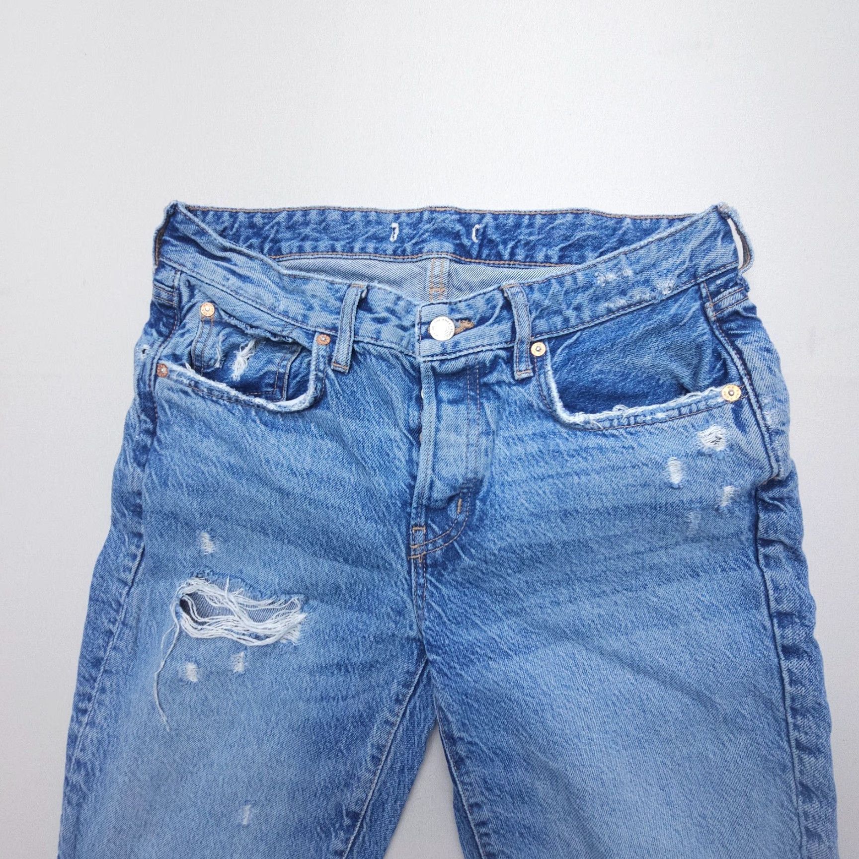Free People Free People We The Free Distressed Crop Jeans Womens 31 x 25 Button Fly Denim Size 24" / US 00 / IT 34 - 3 Thumbnail
