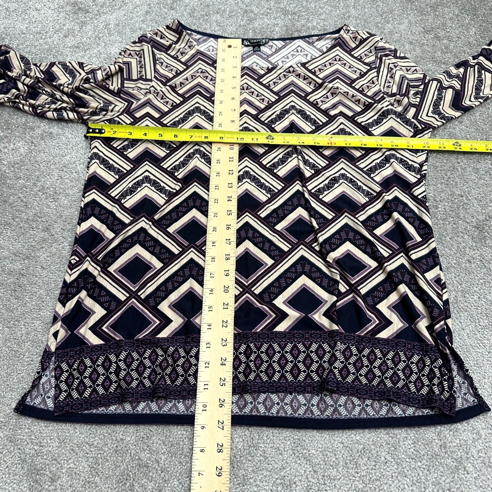 Bell Naif Blouse 2X Multicolor Geometric 3/4 Bell Sleeve Boat Neck Casual Tunic Women Size XXL / US 16-18 / IT 52-54 - 6 Thumbnail