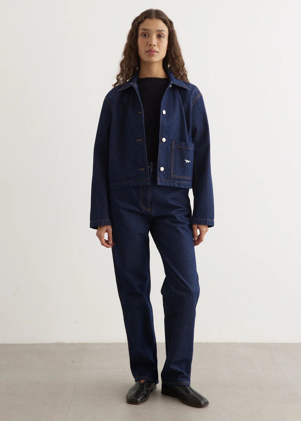 Maison Kitsune o1s22i1n1124 Embroidery Straight Jeans in Blue Size 26" / US 2 / IT 38 - 5 Thumbnail