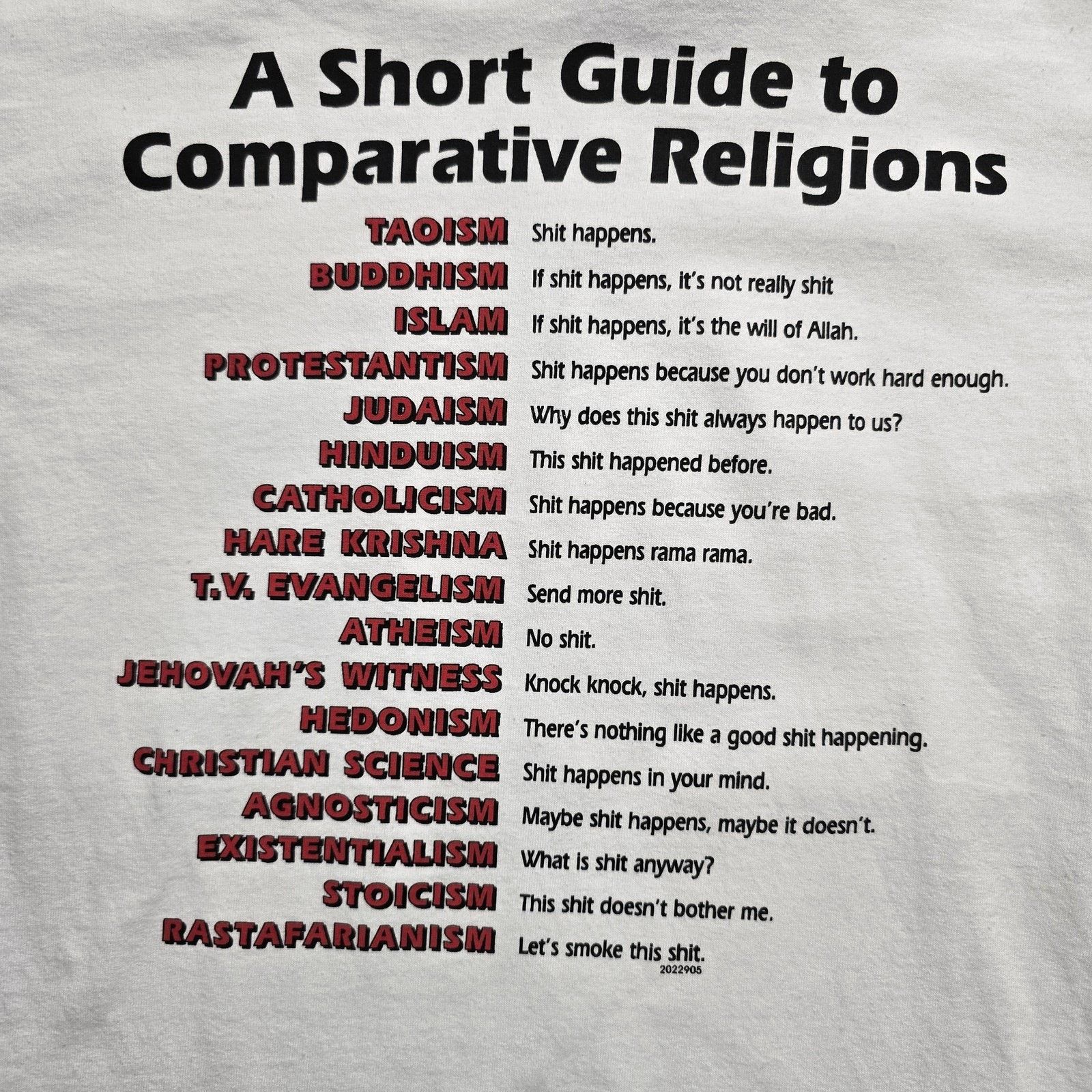 Gildan A Short Guide To Comparative Religions Funny Humor Tee Size US S / EU 44-46 / 1 - 2 Thumbnail
