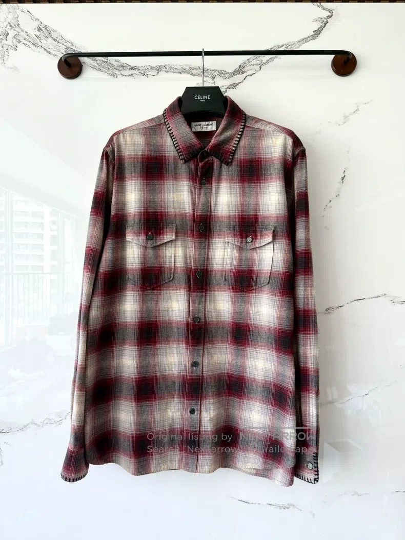 Saint Laurent Paris Saint Laurent Paris White and Pink Plaid Shirt Size US M / EU 48-50 / 2 - 1 Thumbnail