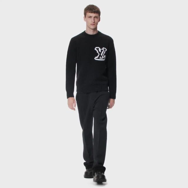 LOUIS VUITTON wool LV logo intarsia crew neck sweater Thick knit tops HLN43W Navy white M