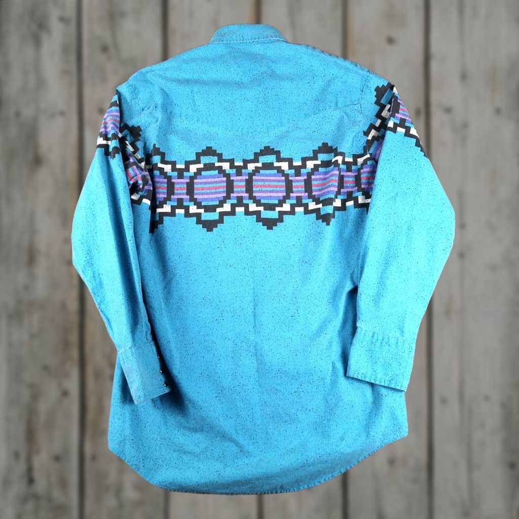 Roper VINTAGE Roper Shirt L Blue Aztec Geometric 90s Western Cowboy USA Mens Button-Up Snap XL? Size US L / EU 52-54 / 3 - 1 Thumbnail