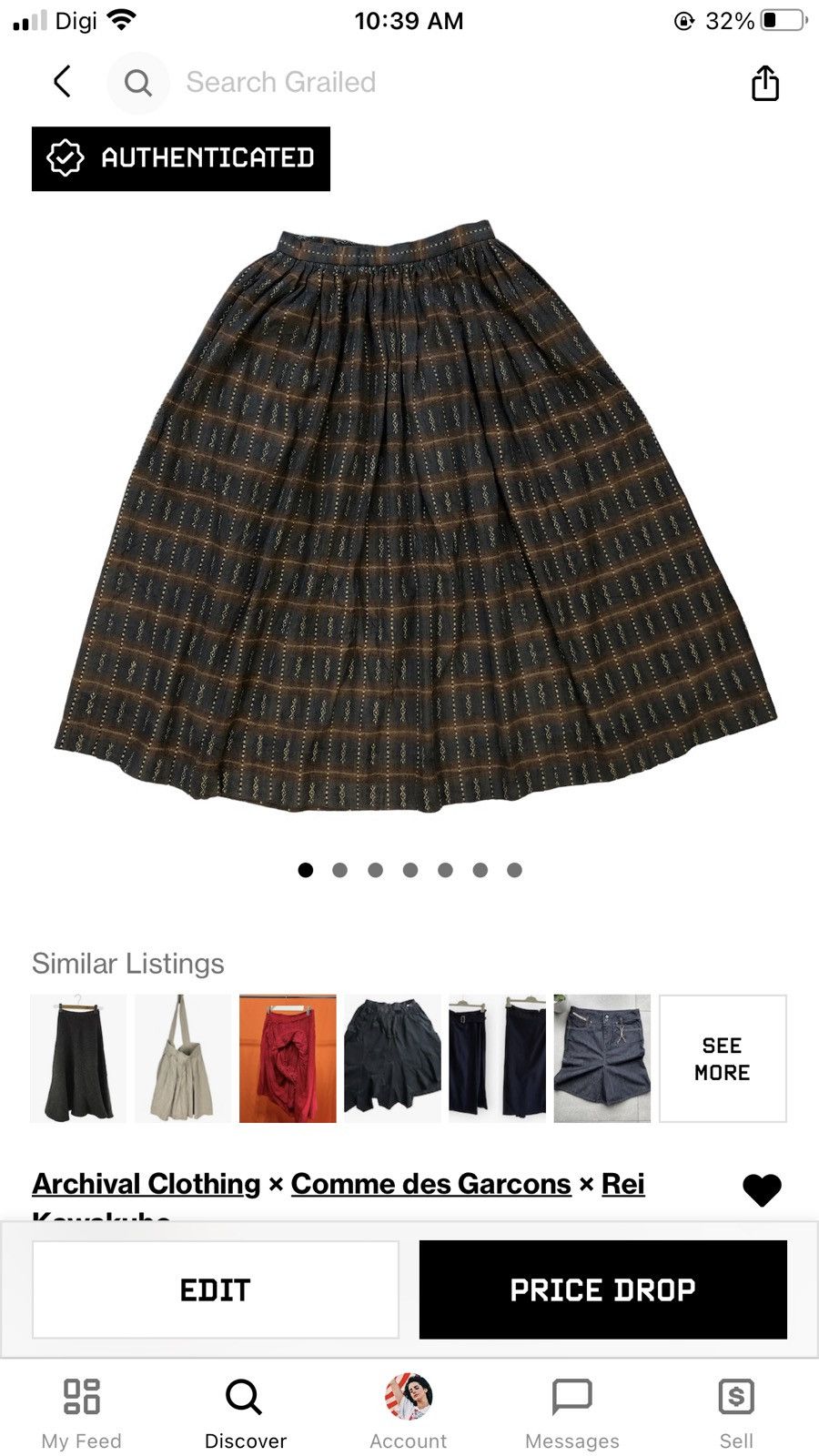Comme des Garcons ARCHIVES🔥 80's CDG CHECKED WOOL SKIRT #7101-109 Size 23" - 8 Thumbnail
