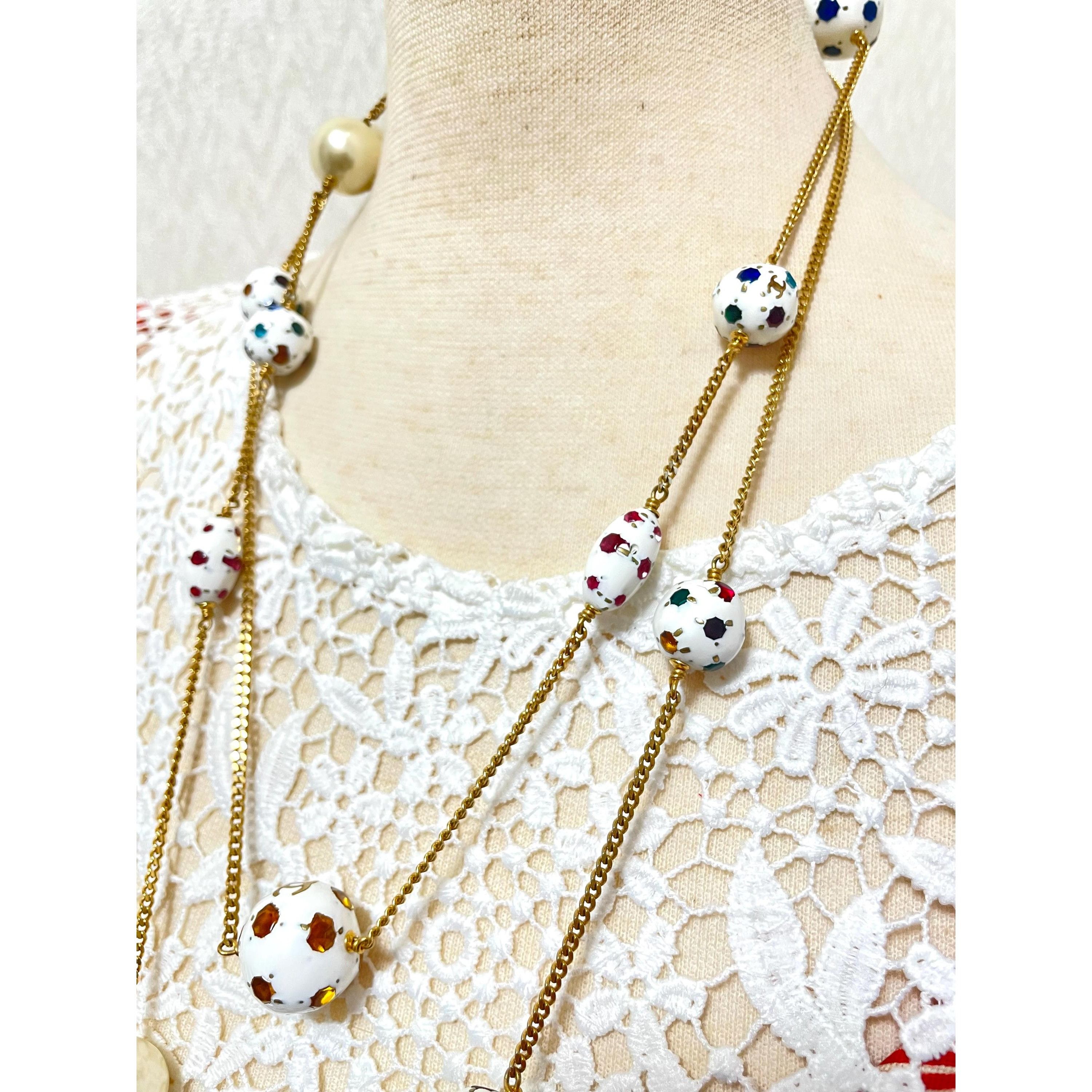 Chanel Vintage CHANEL extra long chain necklace with CC white glass Size ONE SIZE - 1 Thumbnail