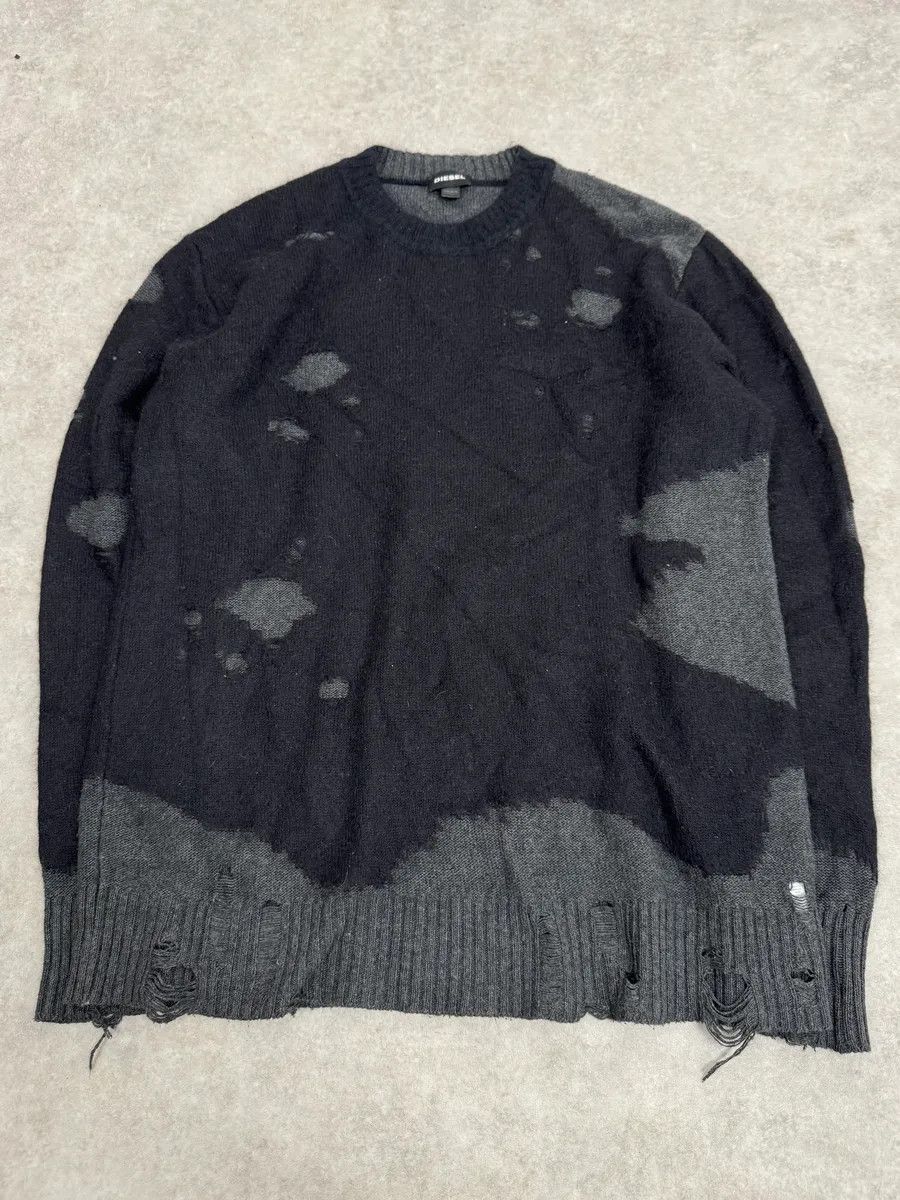 Diesel 2000s Diesel Spiderweb Destroyed Grey Wool Sweater Size US M / EU 48-50 / 2 - 1 Thumbnail