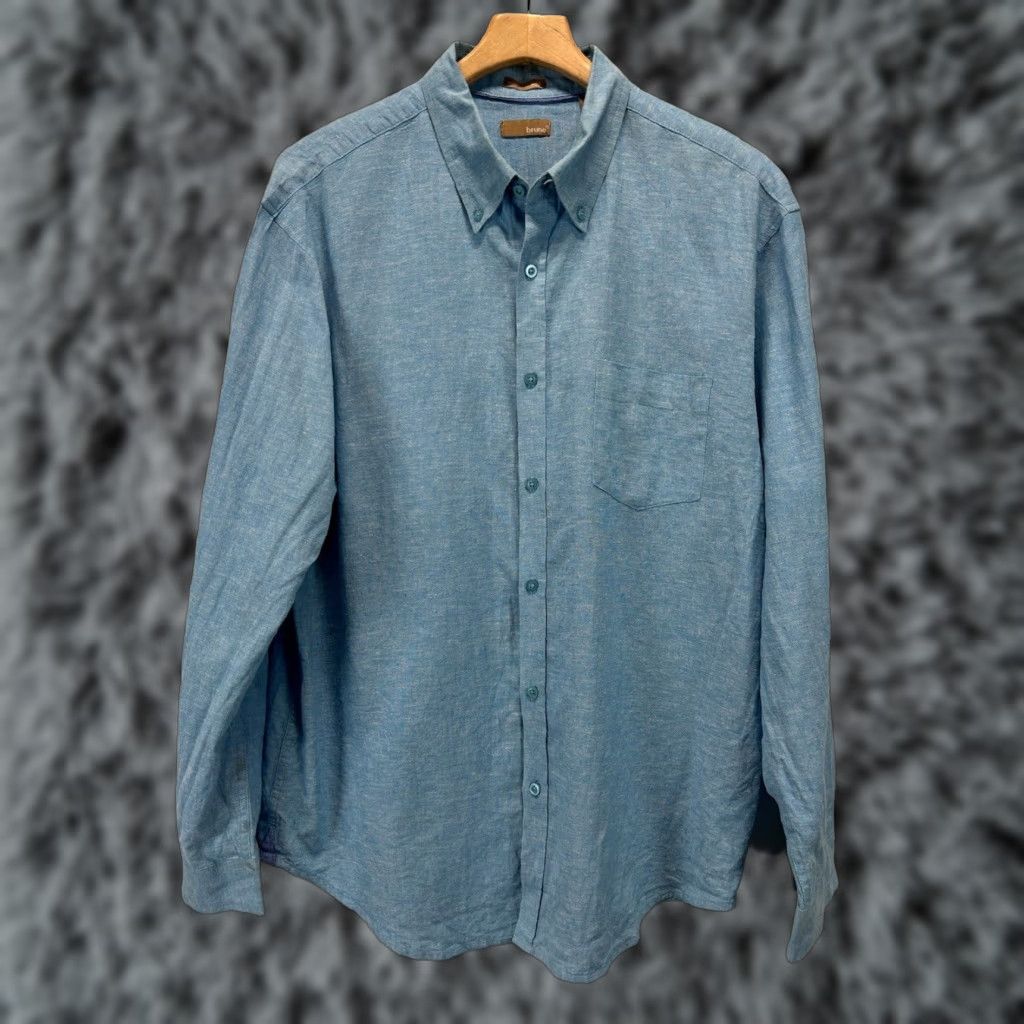 Vintage VINTAGE Bruno Linen Blend Shirt XL Mens Blue Button-Down Beach Shirt Size US XL / EU 56 / 4 - 1 Thumbnail