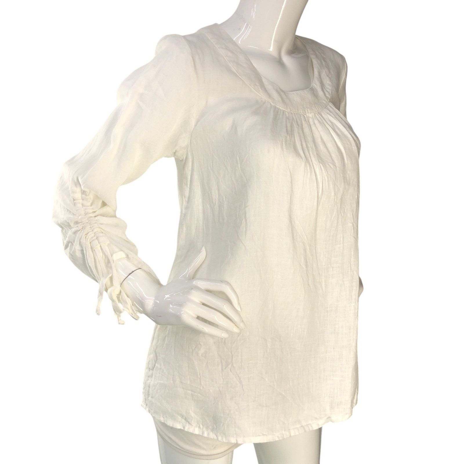 FLAX Flax Size P US XS Top Blouse Ruched Sleeve Linen Gauze White Size XS / US 0-2 / IT 36-38 - 10 Thumbnail