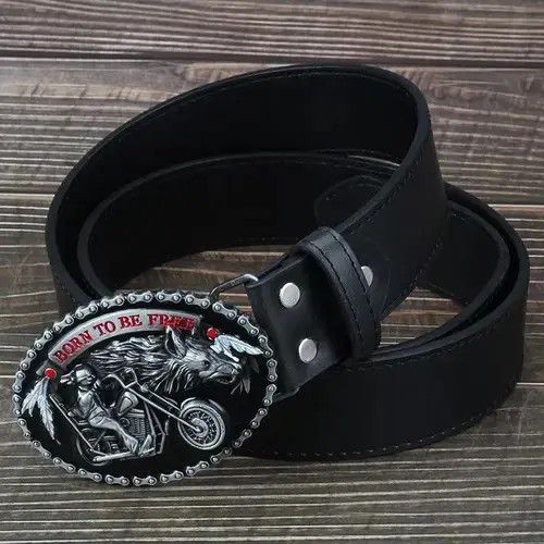 Leather Motorcycle And Wolf PU Leather Belt Size ONE SIZE - 5 Thumbnail