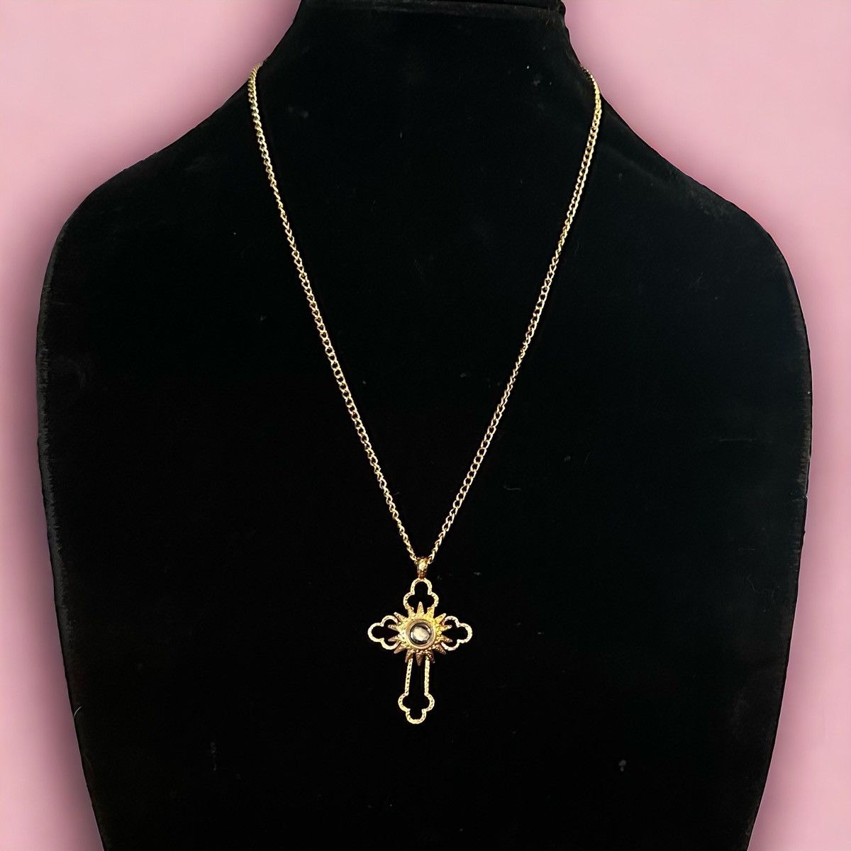 Vintage Vintage gold cross pendant necklace w/stone from Bethlehem Size ONE SIZE - 1 Thumbnail