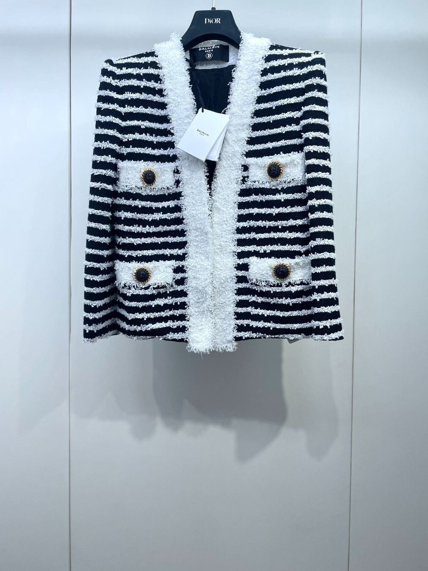 Balmain Balmain Black White Striped Tweed Jacket Size XS / US 0-2 / IT 36-38 - 1 Thumbnail