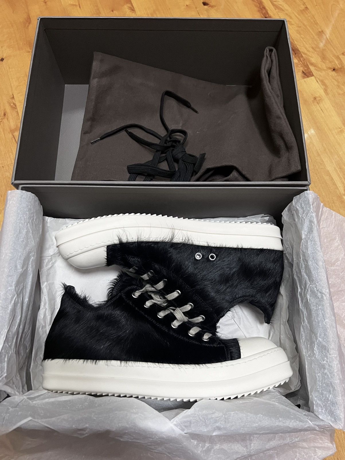 Rick owens pony hair ramones low top sneakers