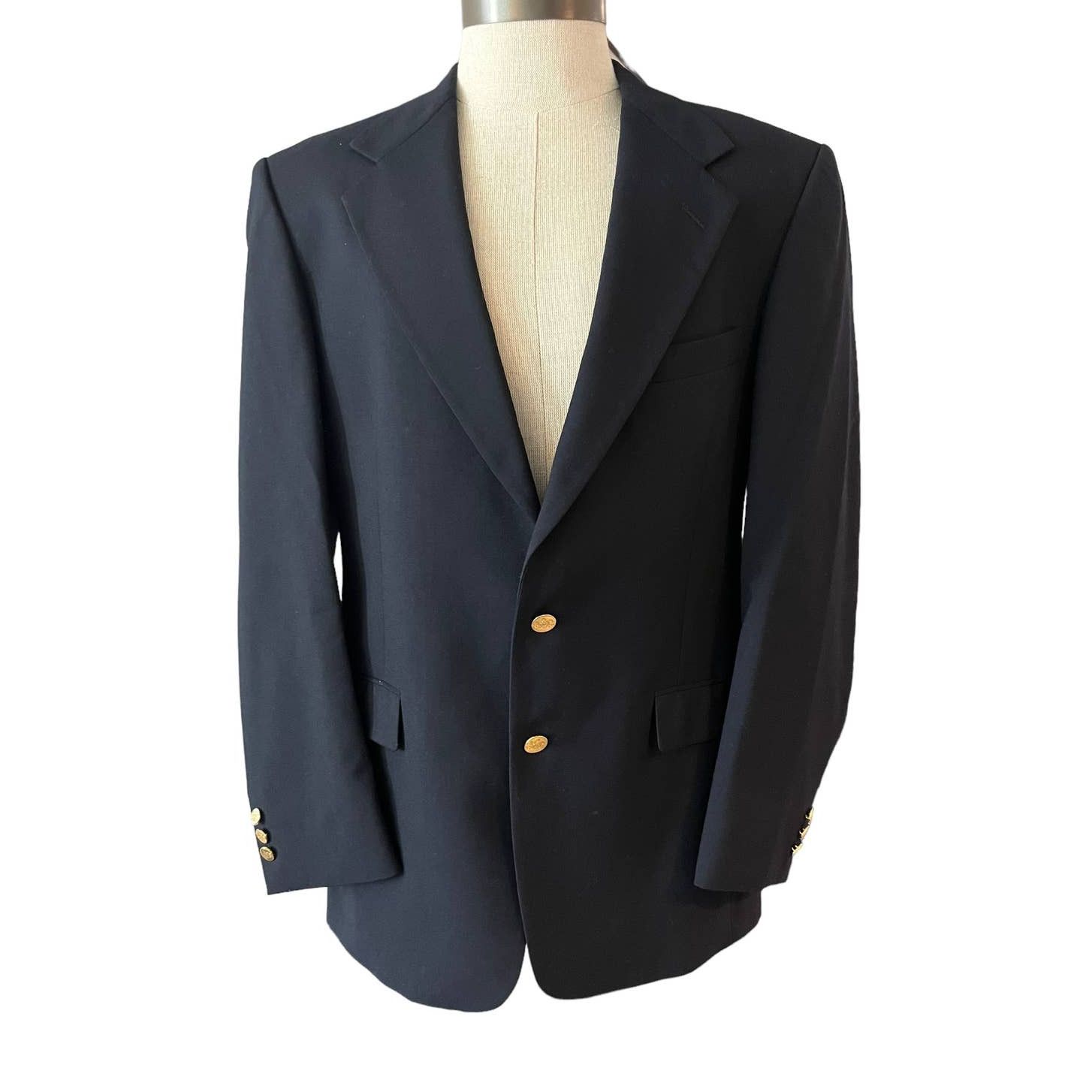 Stafford Navy Blazer, Tailored Jacket, Men's Size M Dacron Polyester navy blue type Vintage Second Hand