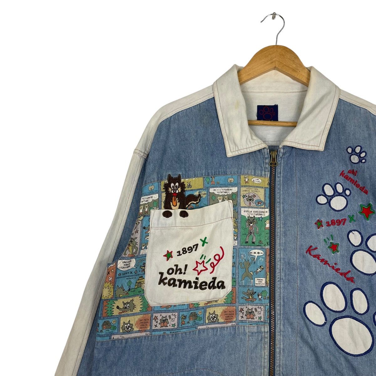 Japanese Brand × Jean Charles De Castelbajac × Vintage 💥JAPAN OH KAMIEDA CARTOON EMBROIDERY DENIM Size US L / EU 52-54 / 3 - 6 Thumbnail