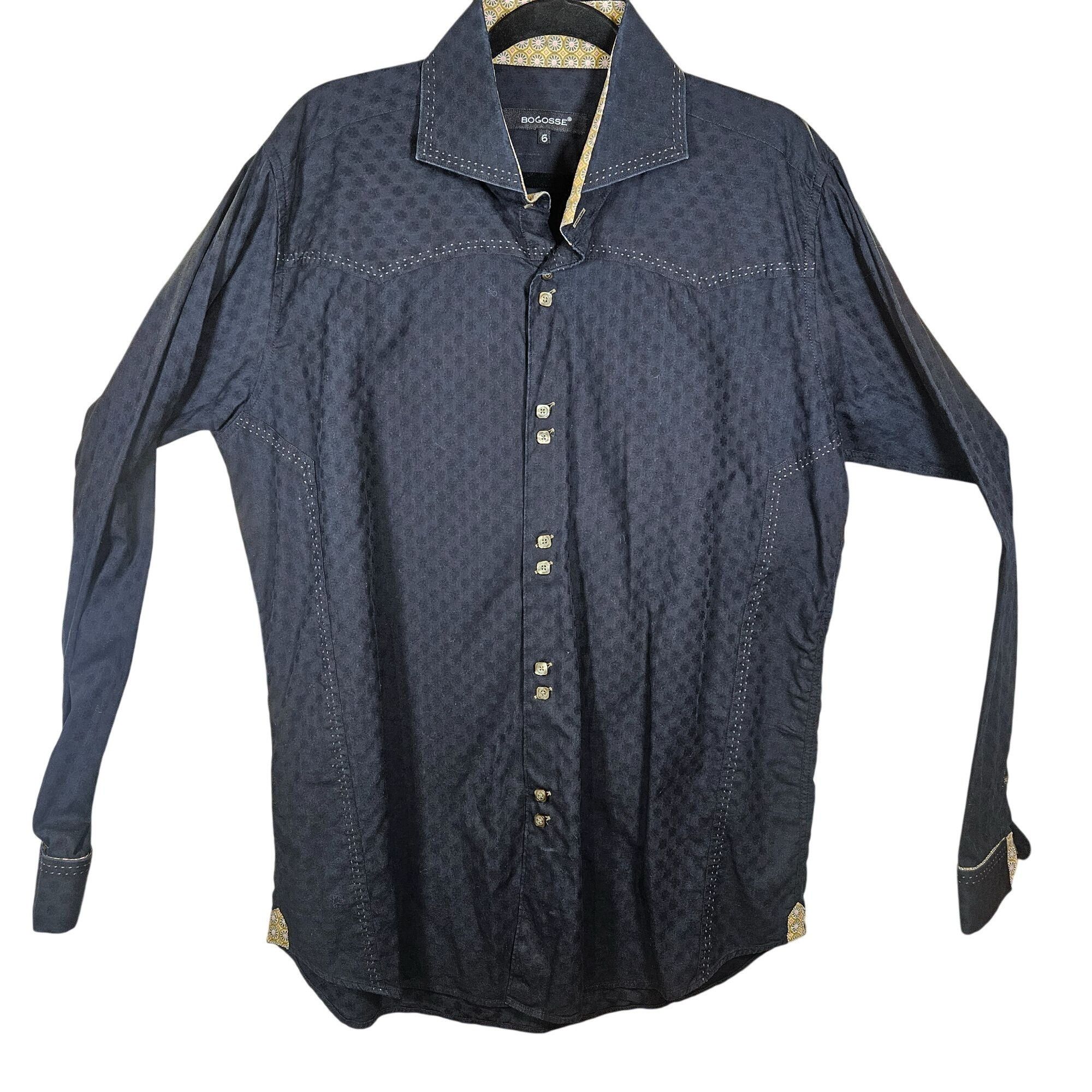 Bogosse Bogosse Men’s Button Down Shirt Navy 6 Quiet Luxury Dark Aca Size US XL / EU 56 / 4 - 1 Thumbnail