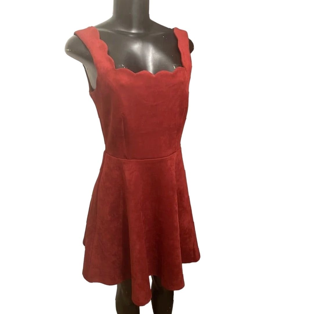 Vintage Alythea Fit & Flare Sleeveless Dress Scalloped Faux Suede Stretch Orange S Womens Small Size S / US 4 / IT 40 - 3 Thumbnail