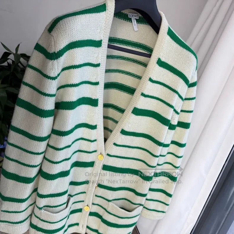 Loewe Loewe Green Striped Cashmere Cardigan Size XXS / US 00 / IT 34 - 2 Thumbnail