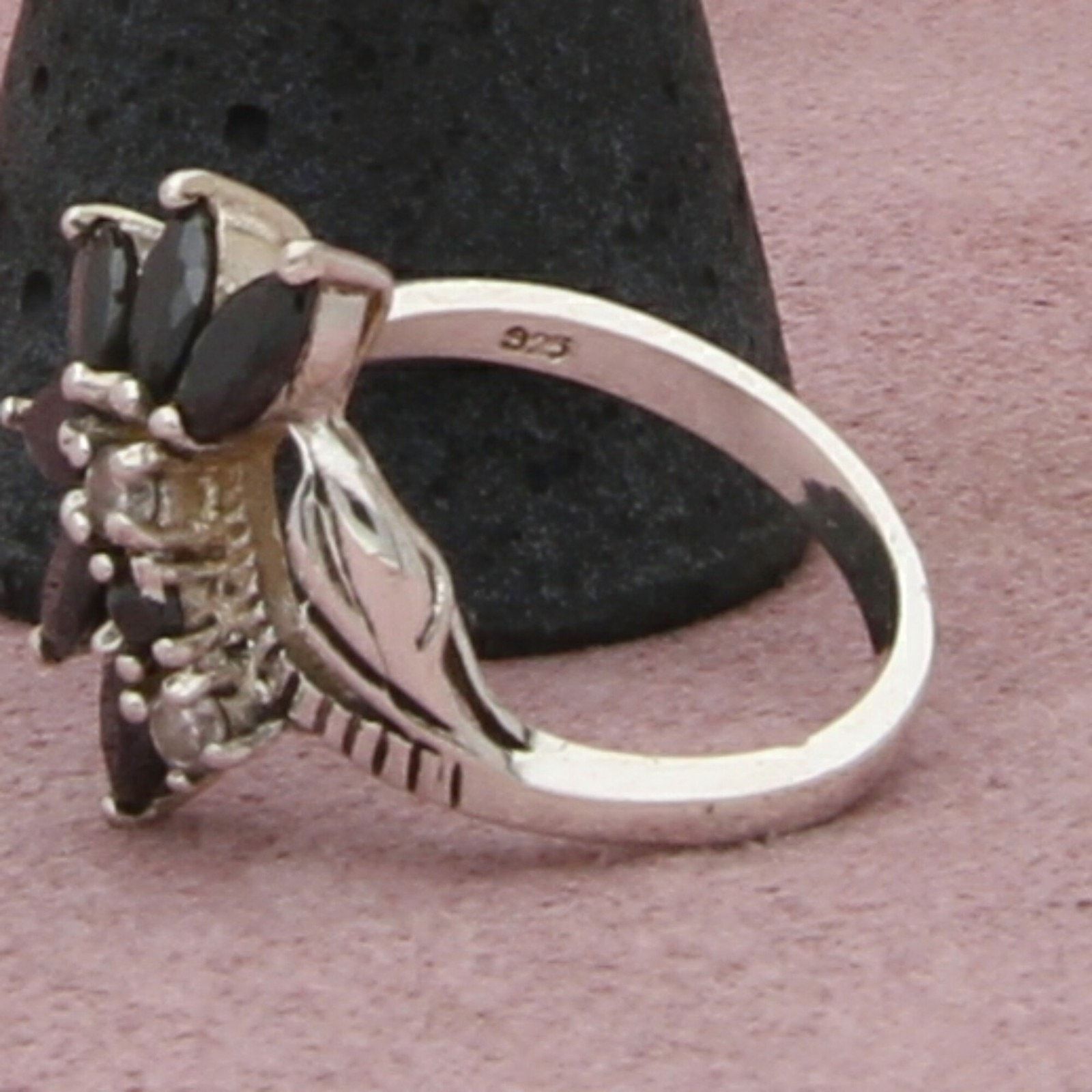 Sterling Silver sterling silver marquise-cut black cz cluster ring size 7.75 Size ONE SIZE - 3 Thumbnail