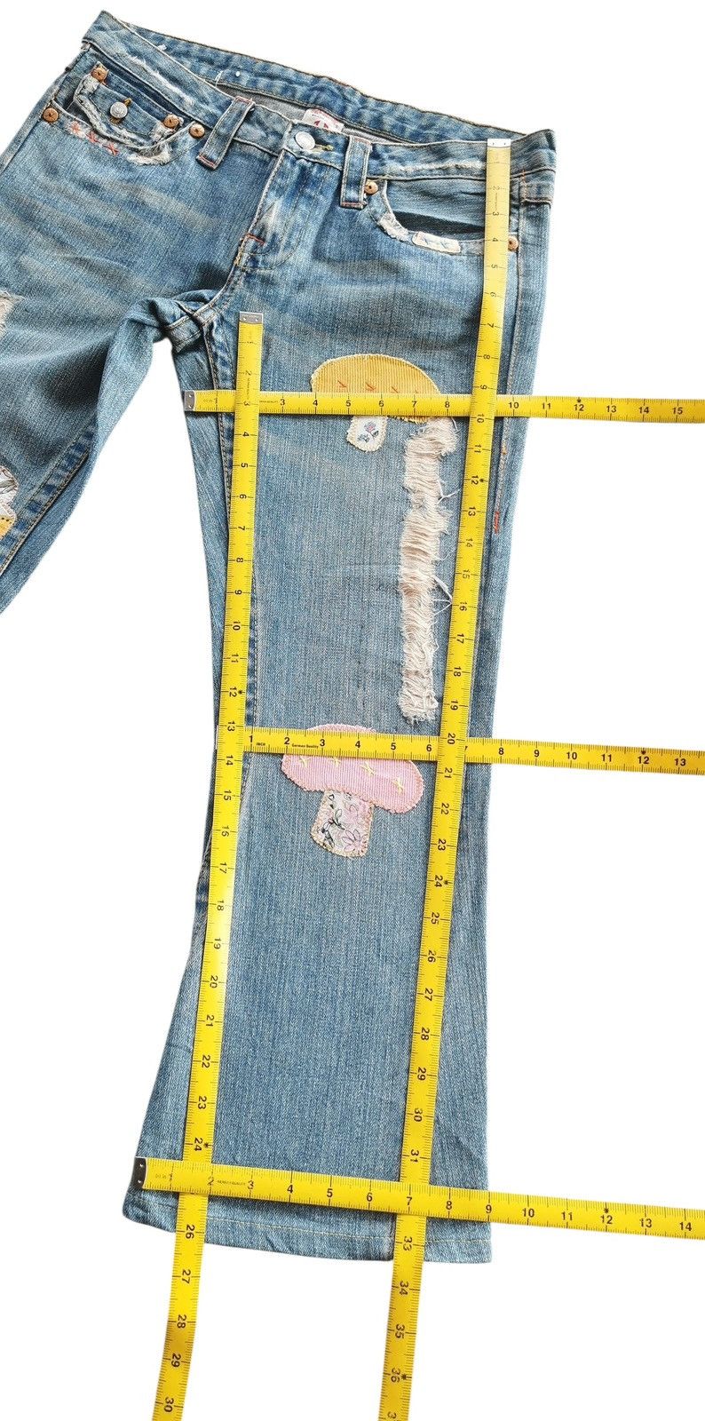 True Religion True Religion Cropped Flare Patchwork Jeans Size US 31 - 12 Thumbnail
