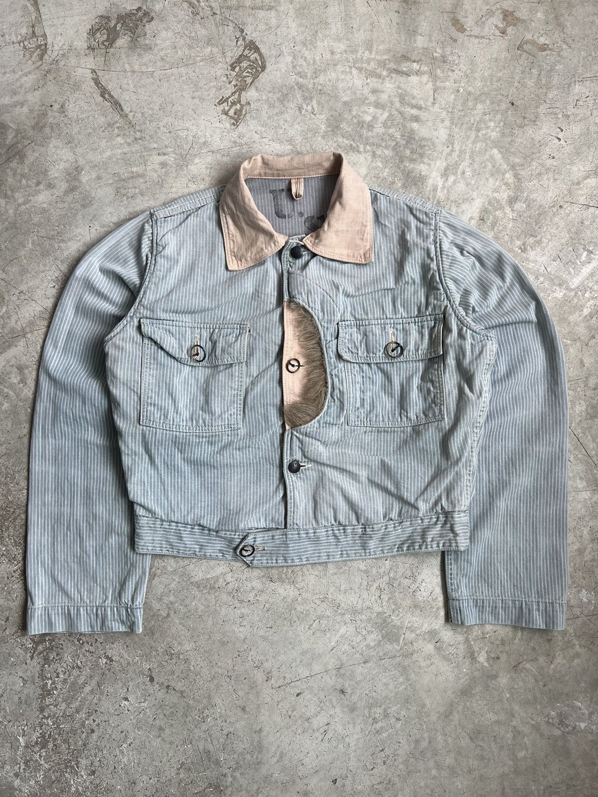 Vintage Kapital Stripe Military Denim Jacket