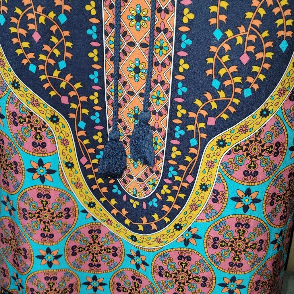 Other EUC Bohemian Neck Tie Ethnic Style Kaftan Shift Dress Size L / US 10 / IT 46 - 8 Thumbnail