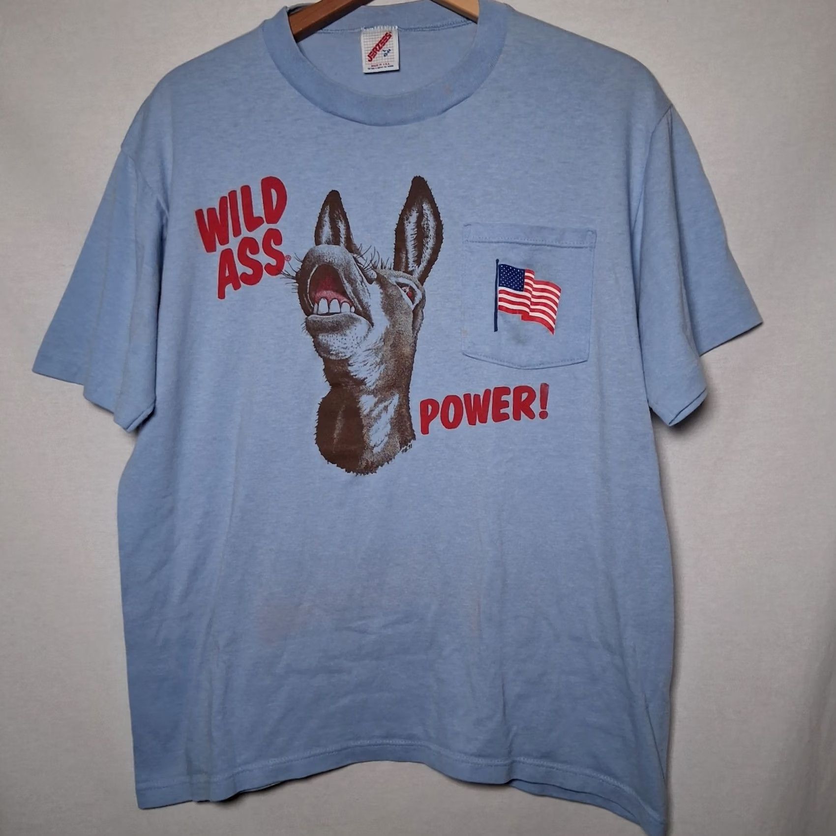 Jerzees VINTAGE Democrat T Shirt Large Blue Donkey USA Flag Patriotic Funny READ | JERZEES | Men | Cotton Blend | Short Sleeve | Crew Neck | Vintage Yes Size US L / EU 52-54 / 3 - 2 Thumbnail