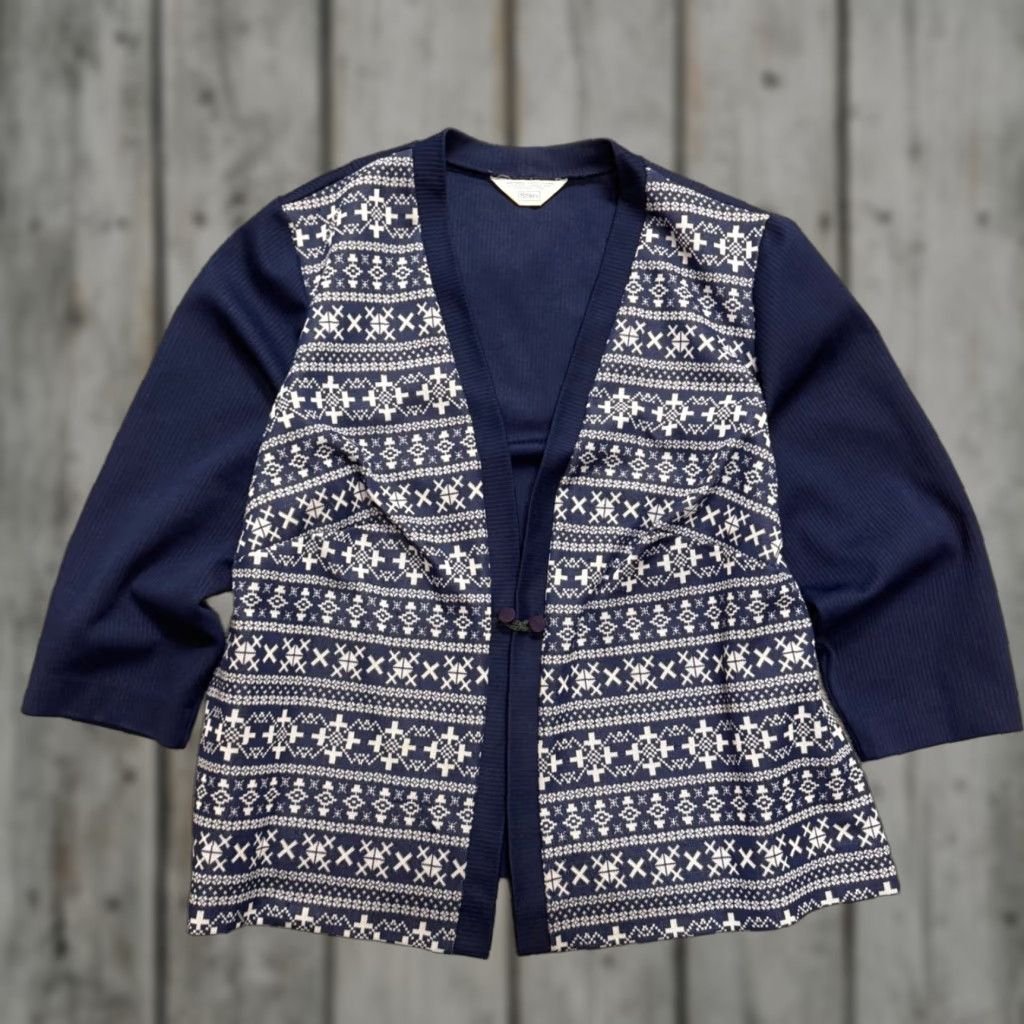 Sears VTG Sears Button Latch Pullover Cardigan Women's S Navy Blue Patterned Y2K Shirt/ Sweater Size S / US 4 / IT 40 - 1 Thumbnail