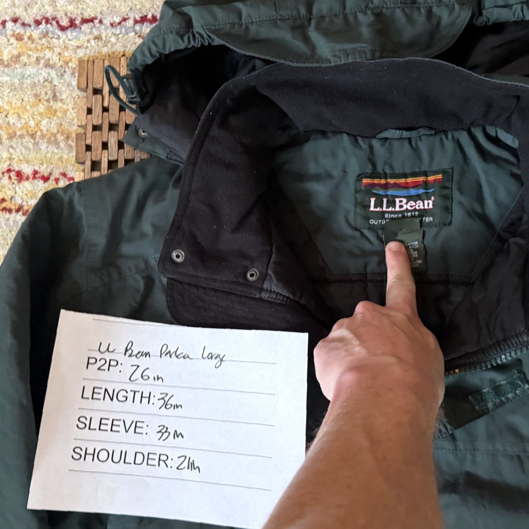 L.L. Bean Insulated Parka Jacket Forest Green Full Zip Men's Large L