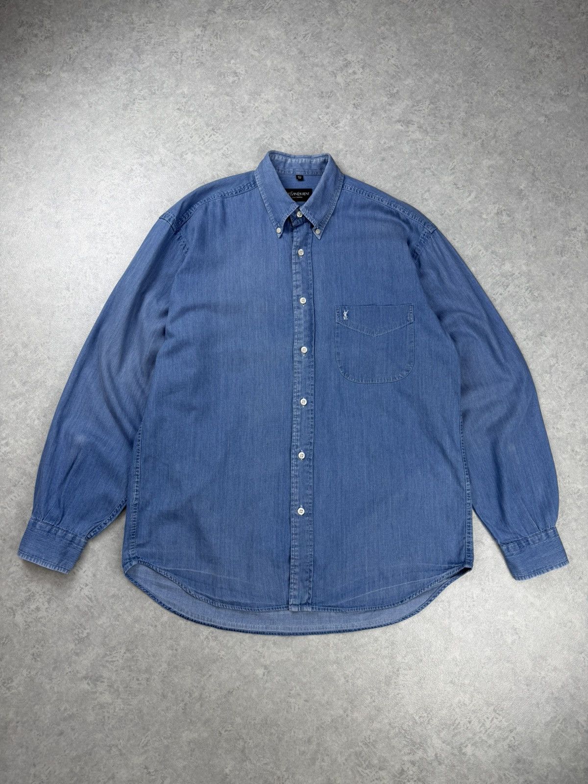 Yves Saint Laurent Denim Button Up Shirt Blue Size 40 15 3/4