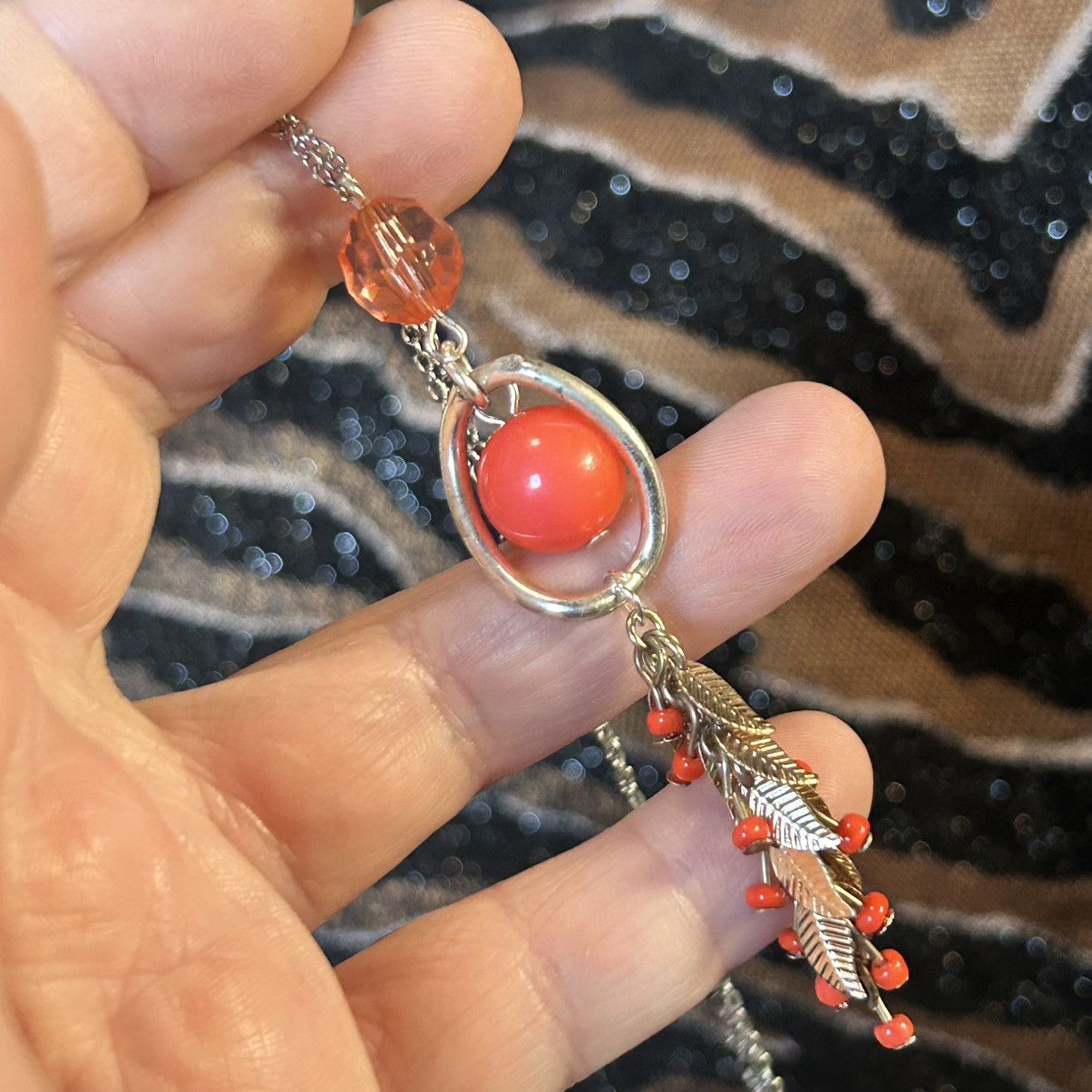 Handmade Handcrafted repurpose bead fringe pendant on chain necklace Size ONE SIZE - 5 Thumbnail