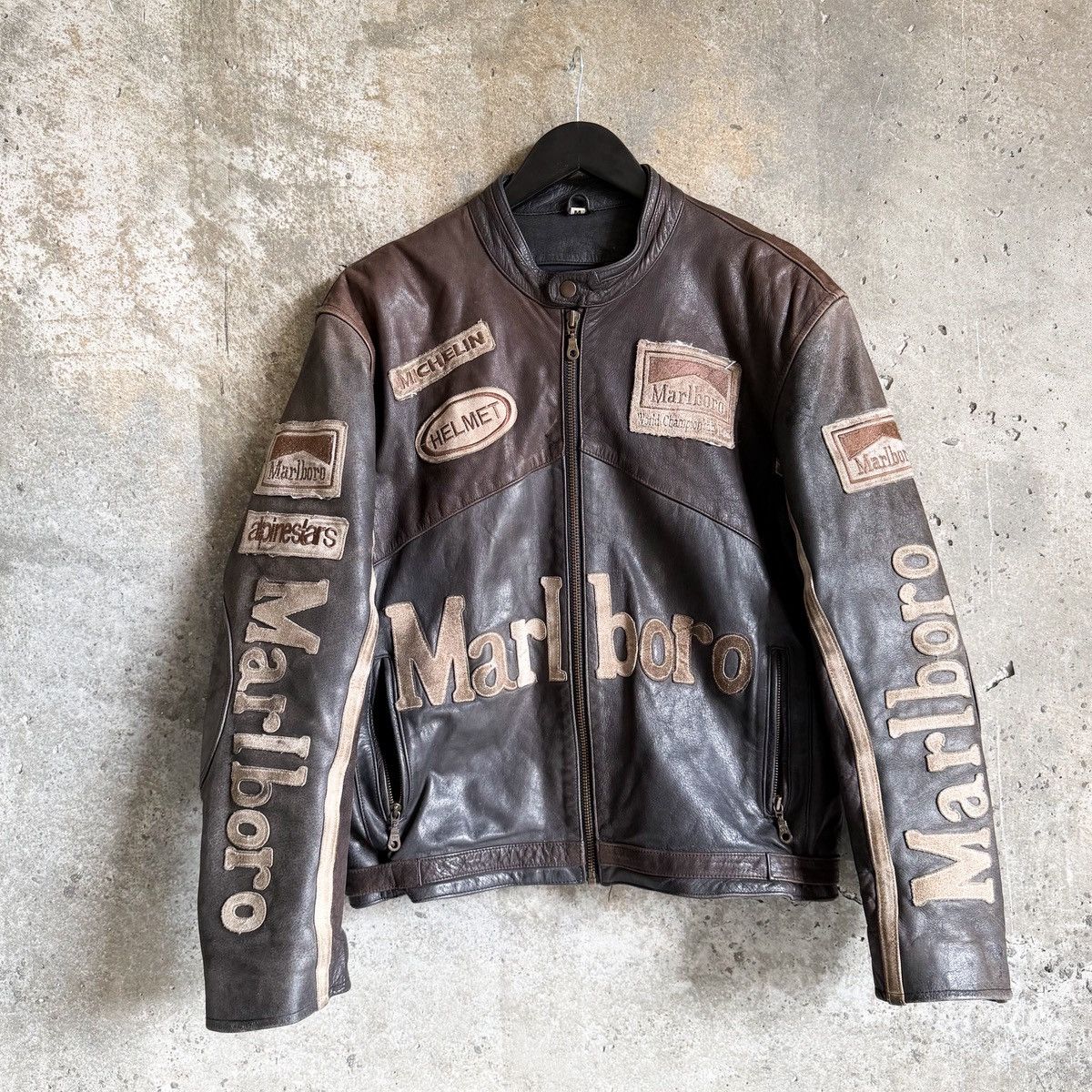 Vintage Vintage Marlboro THRASHED Leather Racing Jacket Size US M / EU 48-50 / 2 - 1 Thumbnail