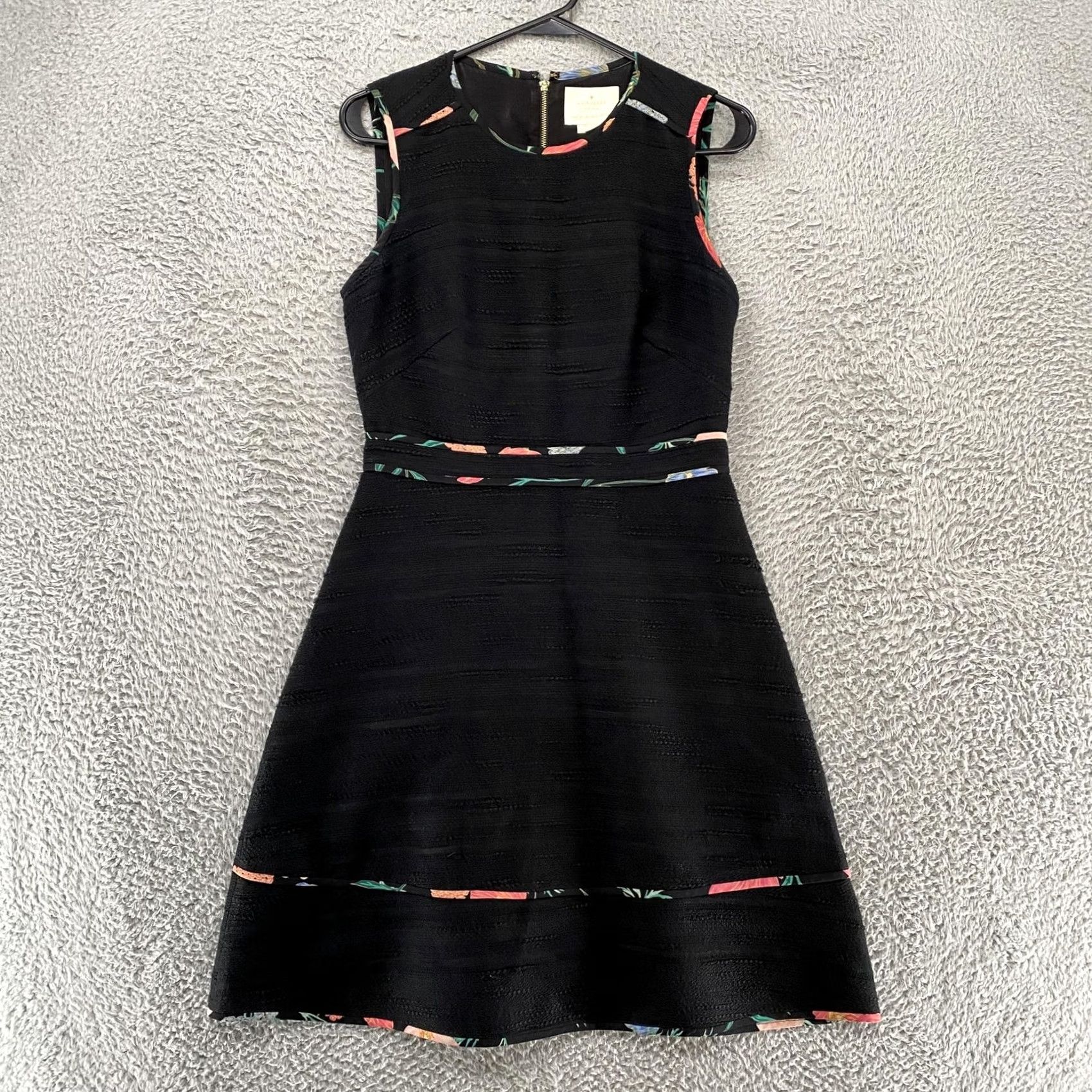 Vintage VINTAGE Kate Spade New York Tweed Dress Womens 4 Black Fit Flare Floral Blossom Trim Size S / US 4 / IT 40 - 2 Thumbnail