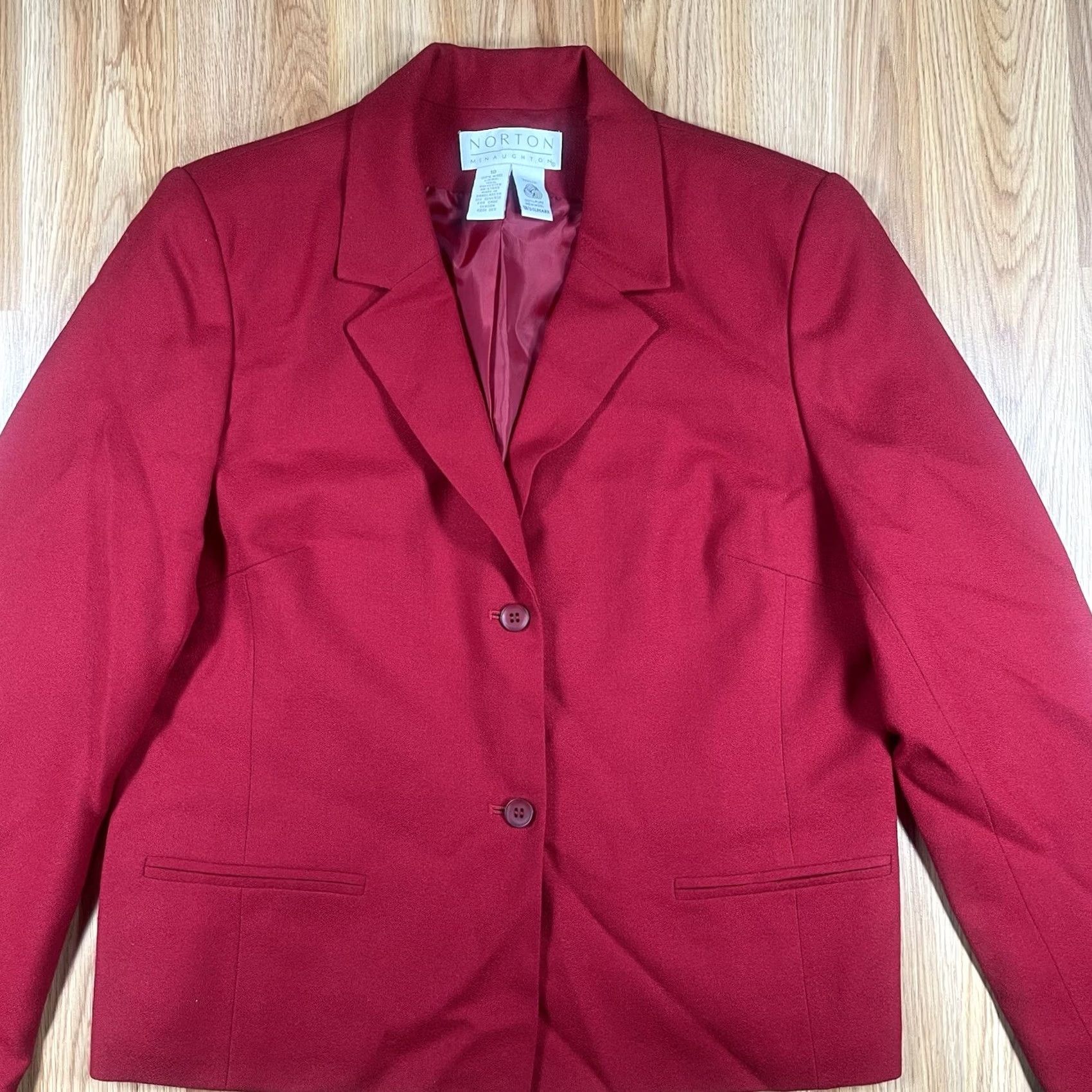 Vintage Norton McNaughton 100% Wool 2 Button Coat Blazer Jacket Womens Size 10 Red Size L / US 10 / IT 46 - 2 Thumbnail