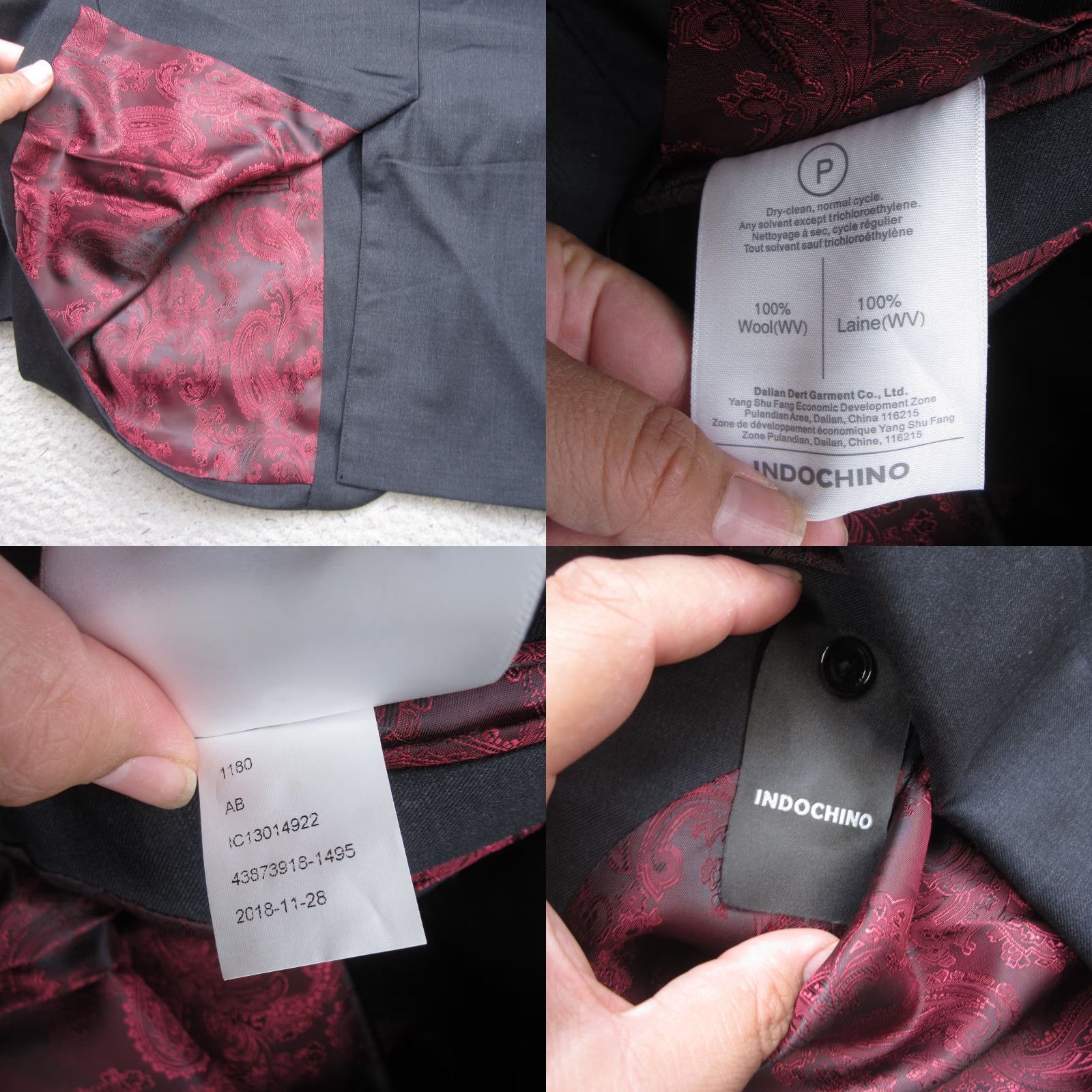 Vintage Indochino Blazer Mens 42 Gray Wool Paisley Lined Sport Coat 2 Button Size 42R - 9 Thumbnail
