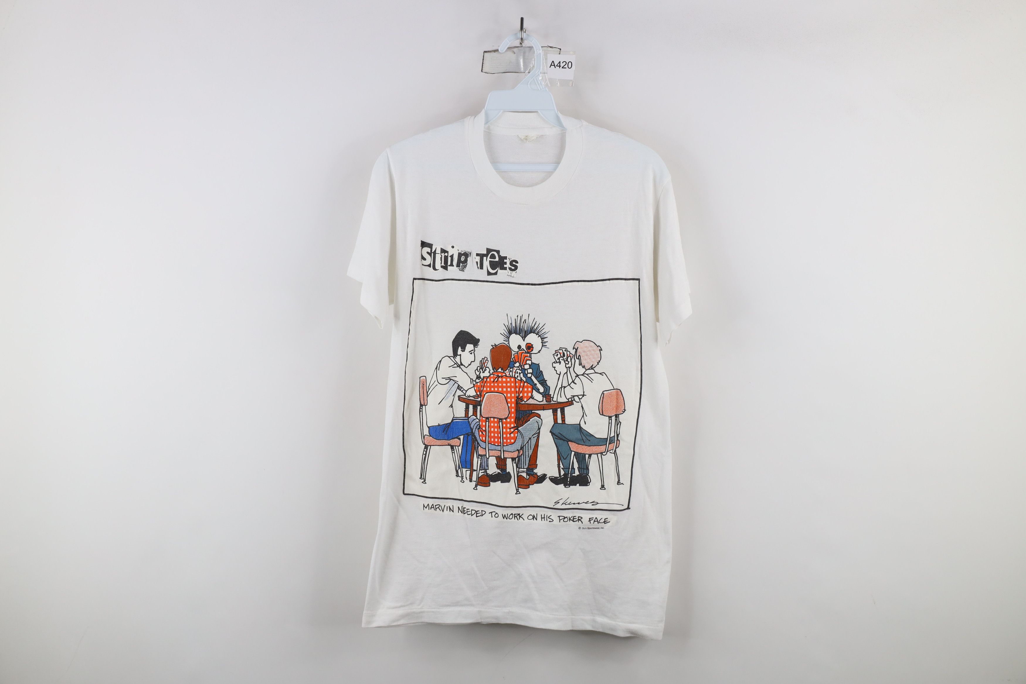 Vintage Vintage 80s Streetwear Tees Comic Poker T-Shirt White USA Size US S / EU 44-46 / 1 - 1 Thumbnail