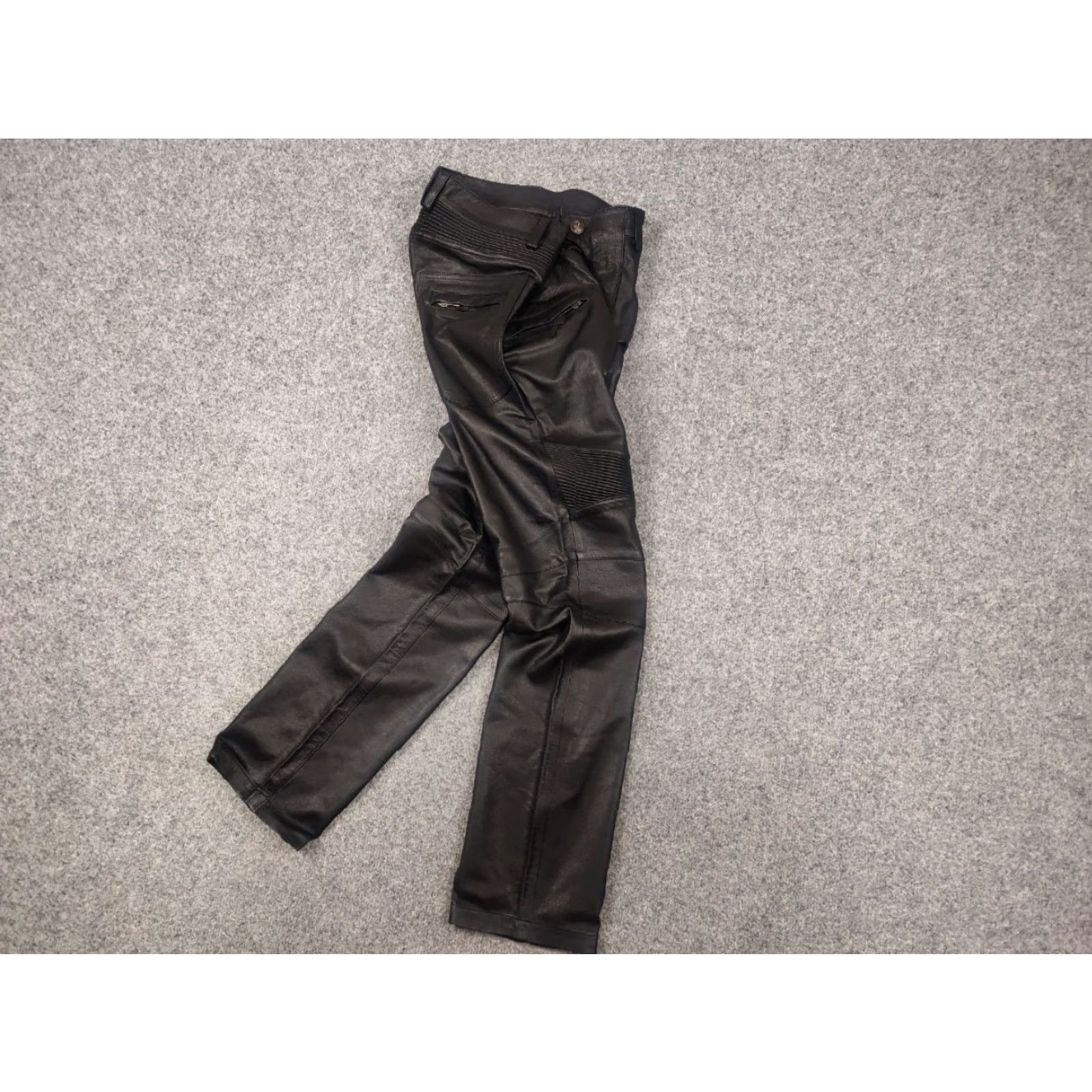 Balmain Gardeur Design Perfect men's Leather Pants Balmain Biker Style Straight Pants 32 Black Leather Size US 32 / EU 48 - 3 Thumbnail